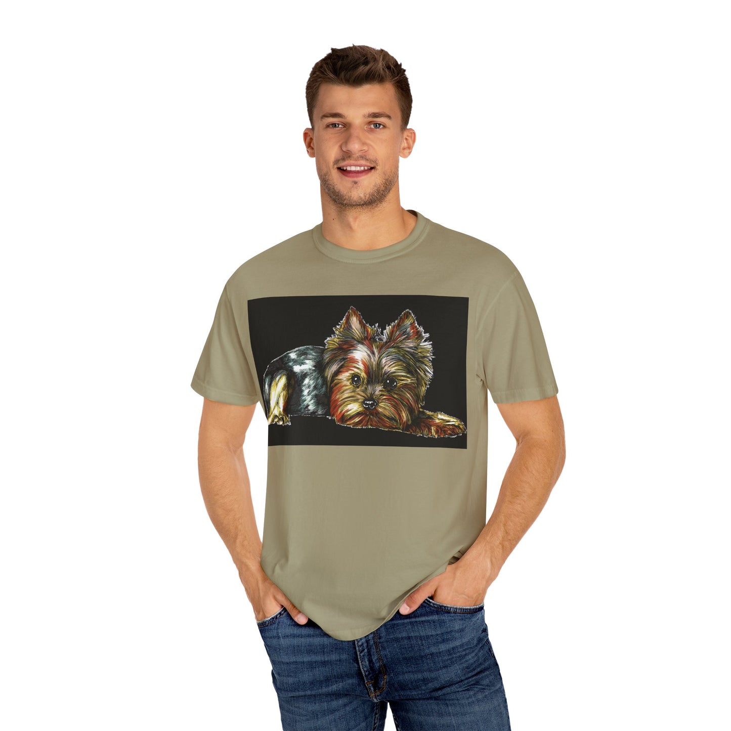 Yorkie Terrier Unisex Garment-Dyed T-Shirt – Original Hand-Drawn Art