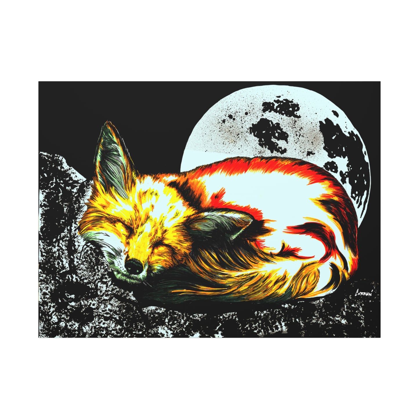 Red Fox Art Print of my Original hand drawn art printed on stretched canvas of a Red Fox