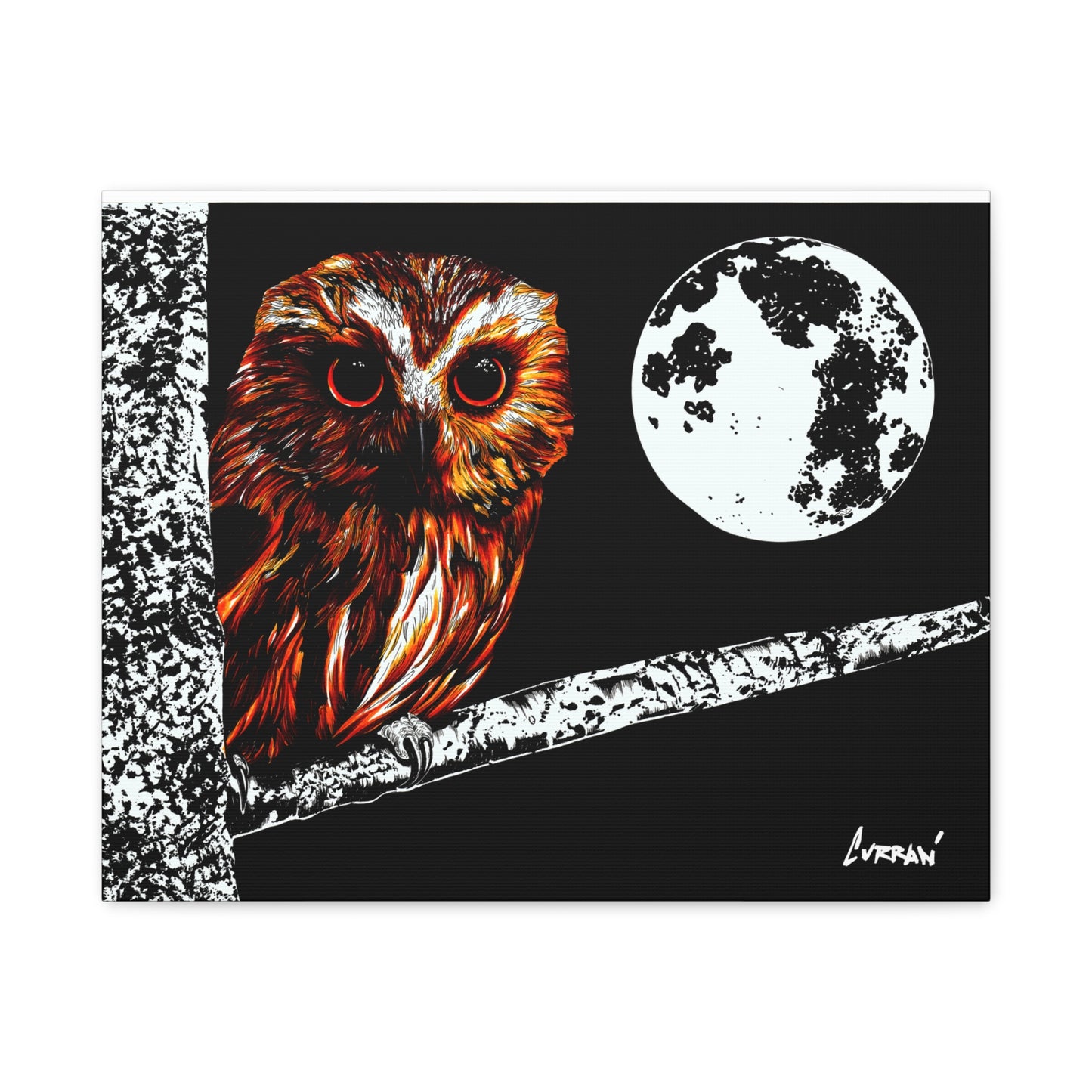 Owl in a Tree, Print of my Original hand drawn art printed on stretched canvas of an Owl in a Tree