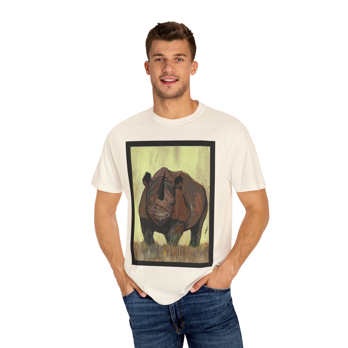Wildlife Rhinos Unisex Garment-Dyed T-Shirt - Eco-Friendly Nature Art