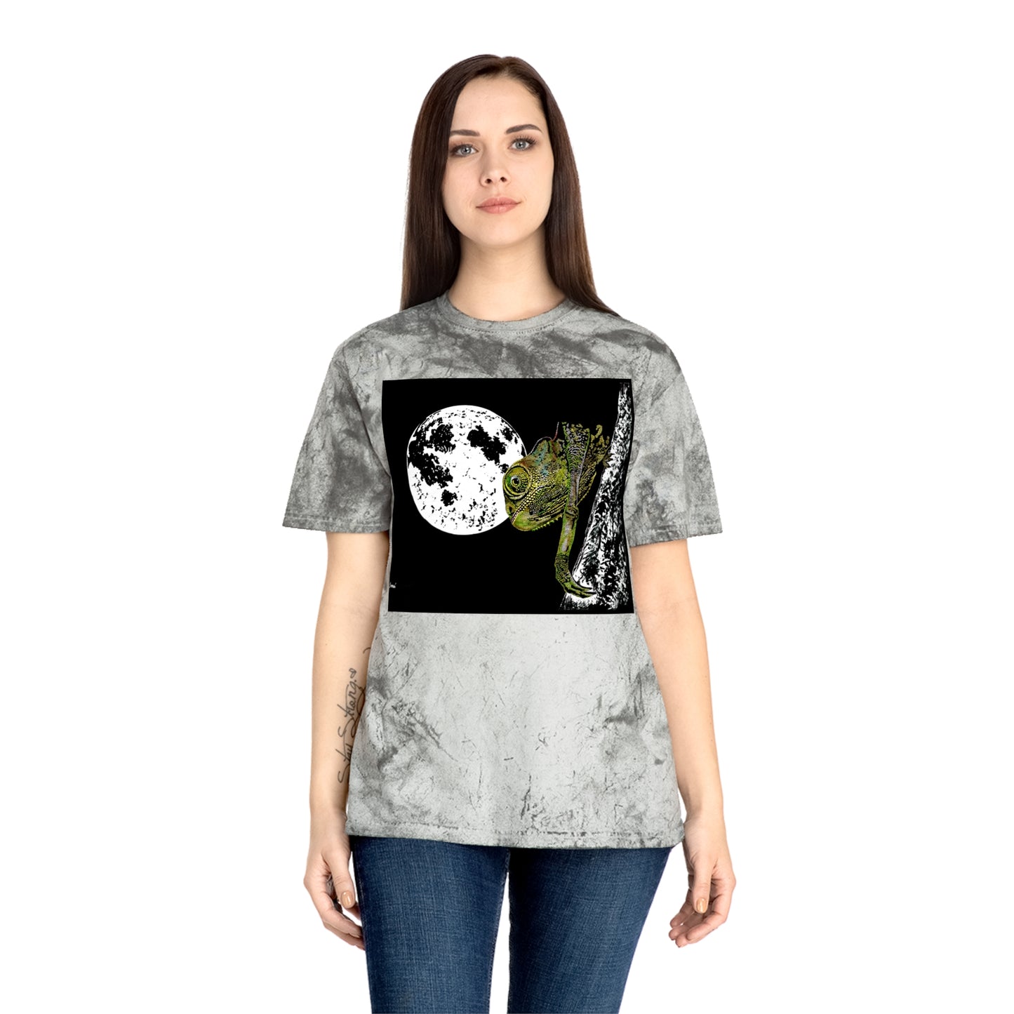 Moonlit Chameleon Unisex Color Blast T-Shirt, Eco-Friendly, Nature-Inspired