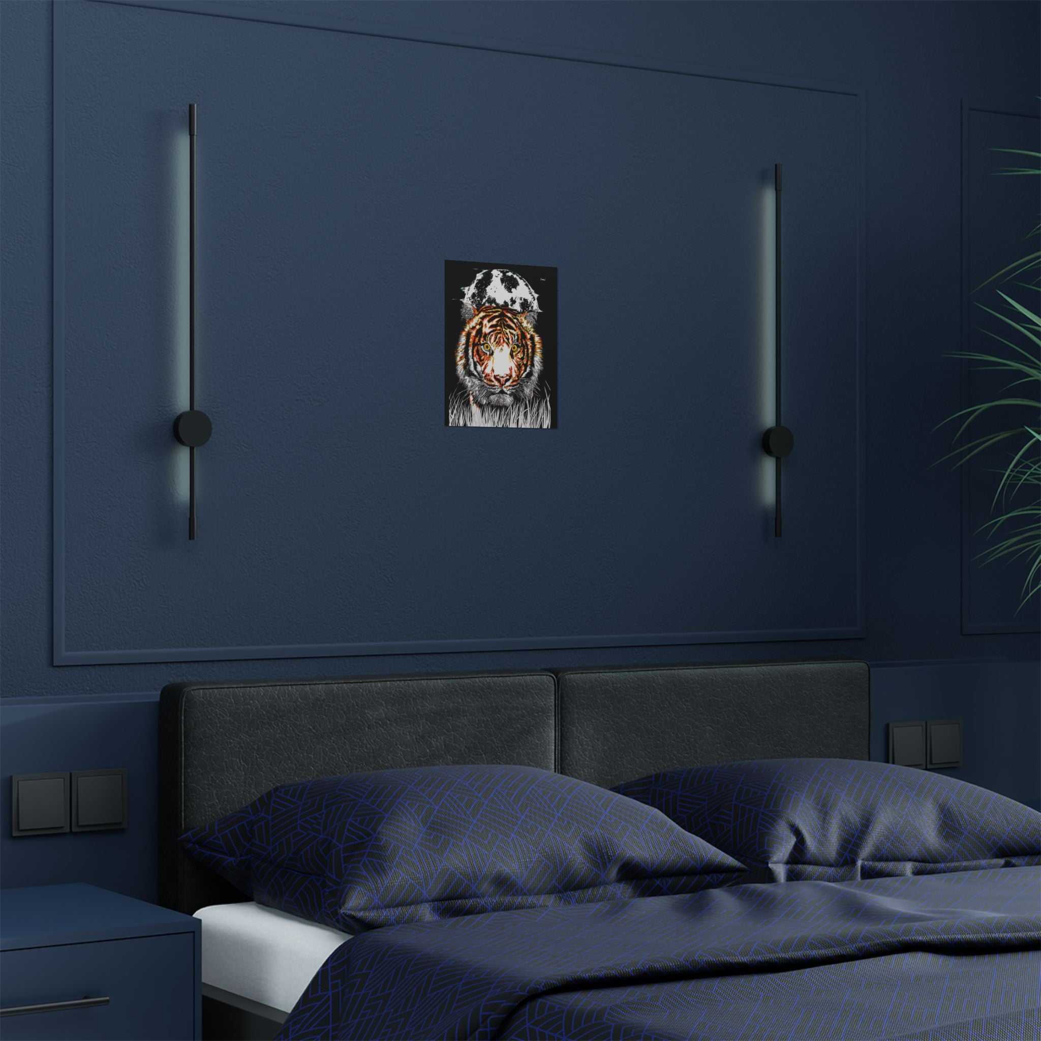 Tiger Satin Poster - 300gsm Art Print with Moon Design