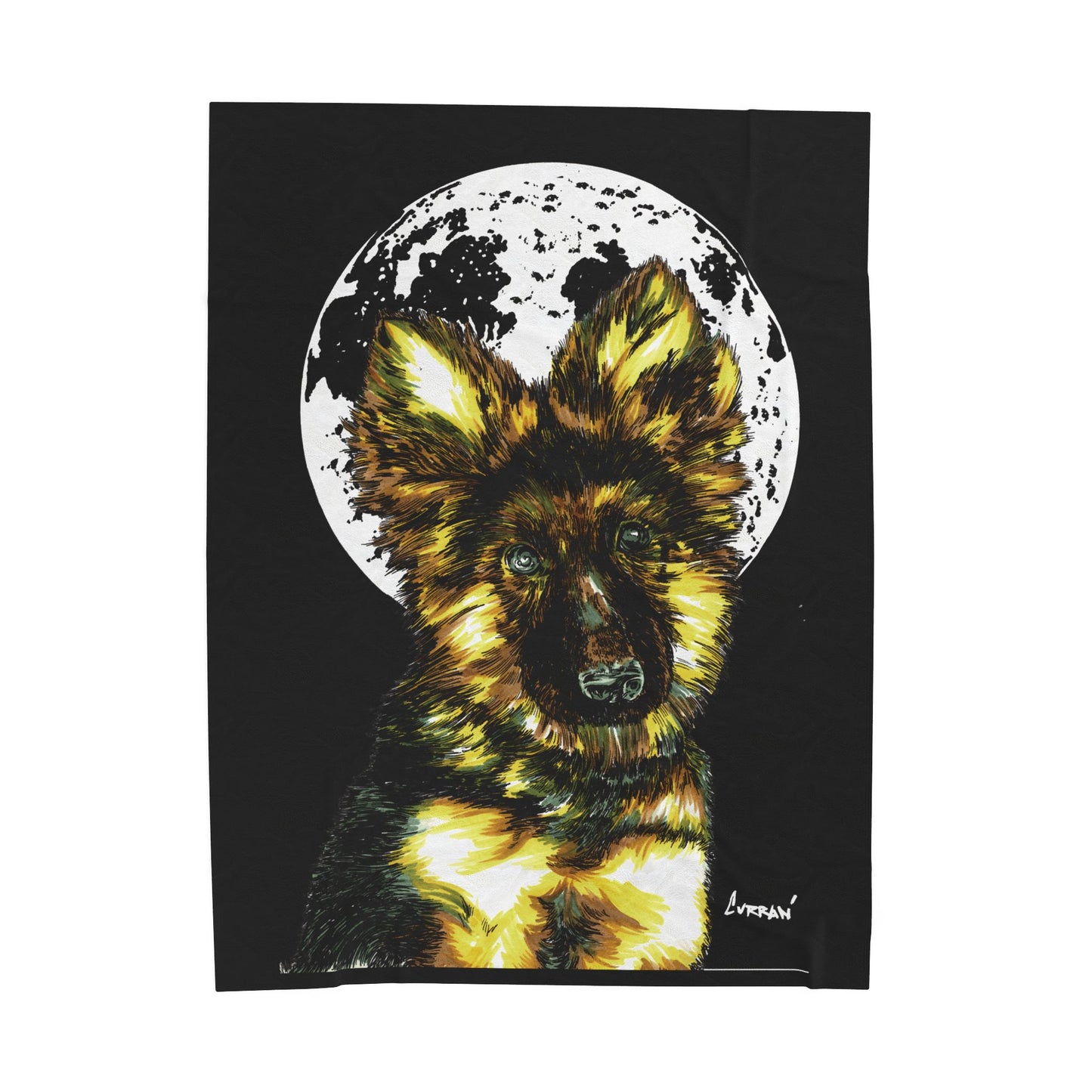 Moonlit German Shepherd Puppy Velveteen Plush Blanket