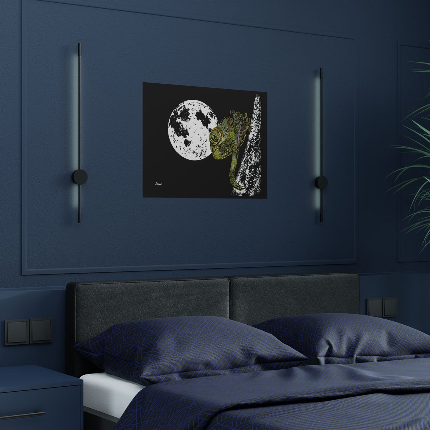 Moonlit Chameleon Satin Poster - 300gsm Art Print for Unique Home Decor