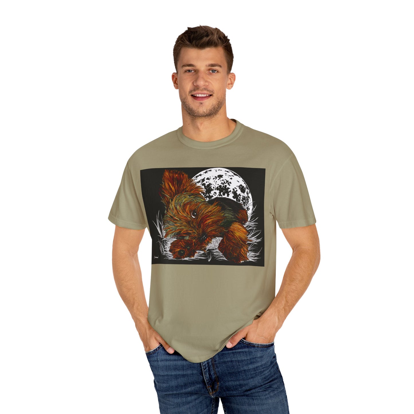 Yorkie Terrier Unisex Garment-Dyed T-Shirt – Original Hand-Drawn Art