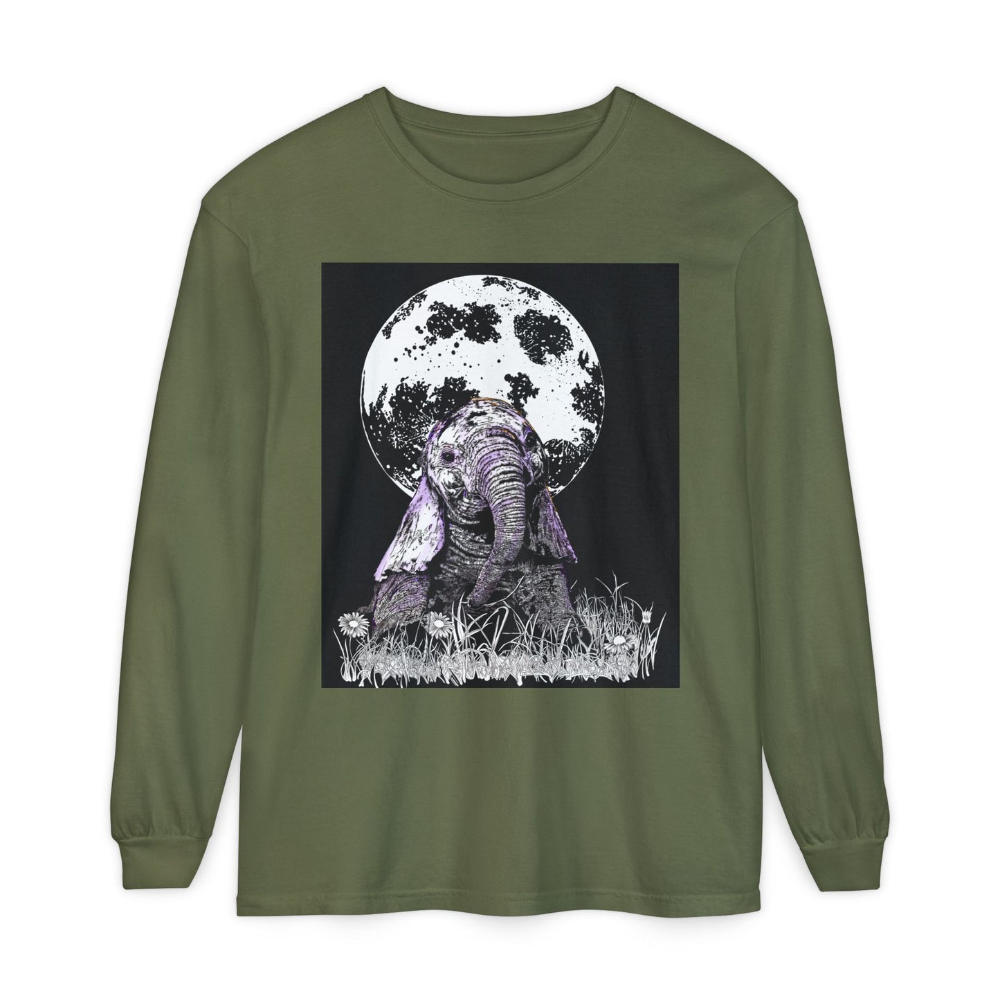 Moonlit Baby Elephant Long Sleeve T-Shirt