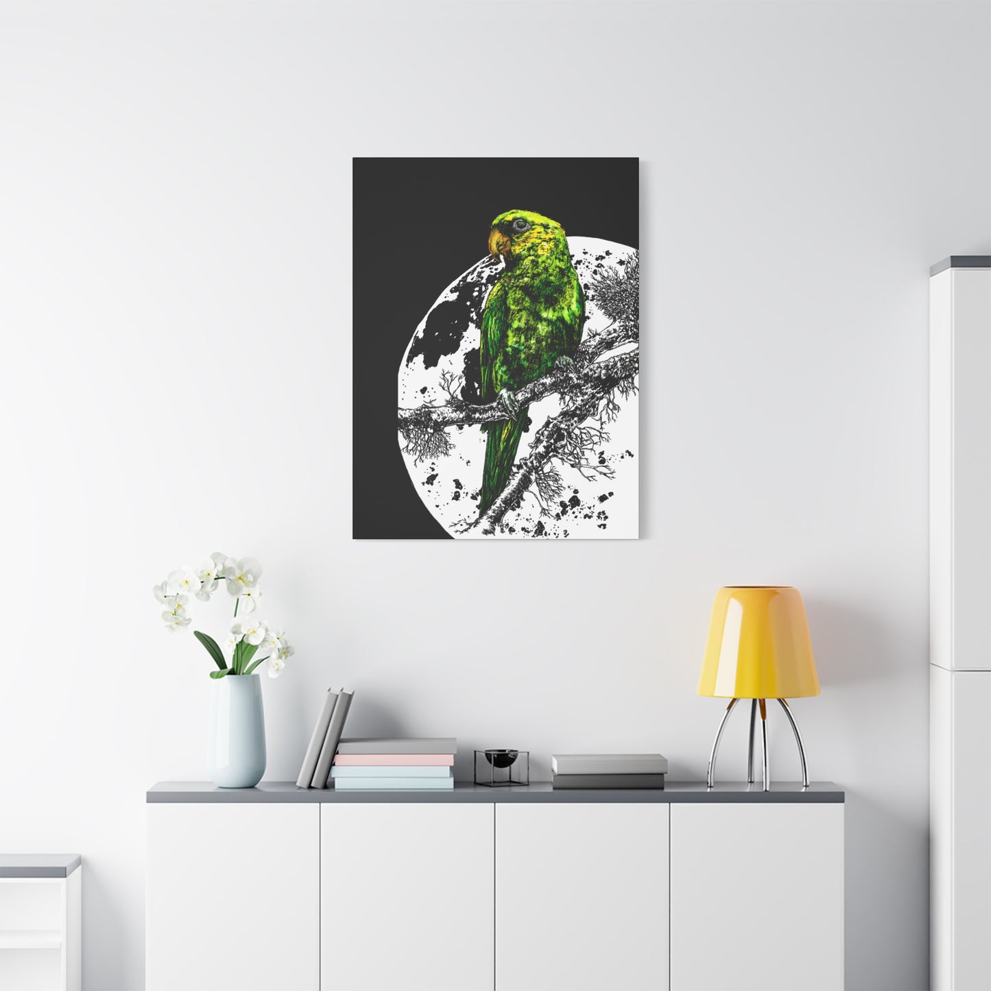 Green Parrot Wall Art Print - Matte Canvas, Stretched,