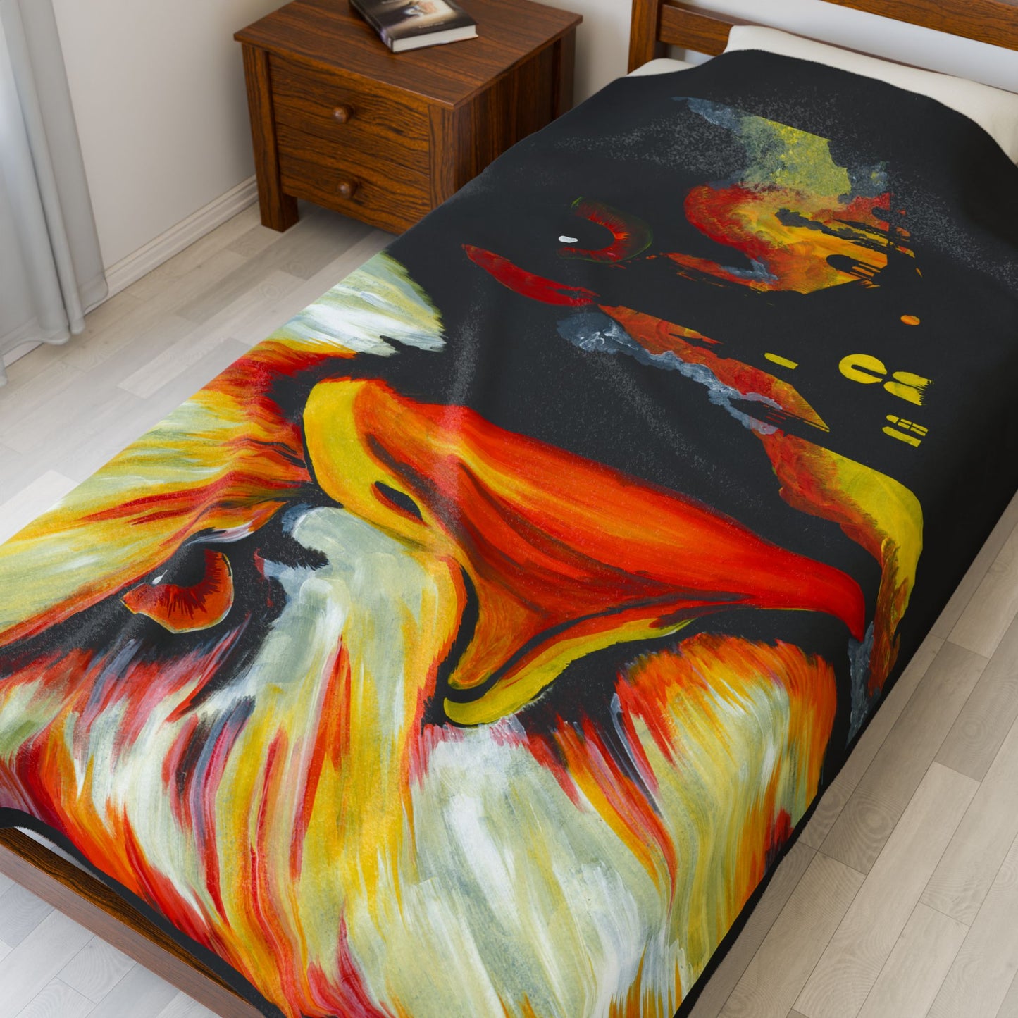 Vibrant Phoenix Velveteen Plush Blanket with Artistic Bird
