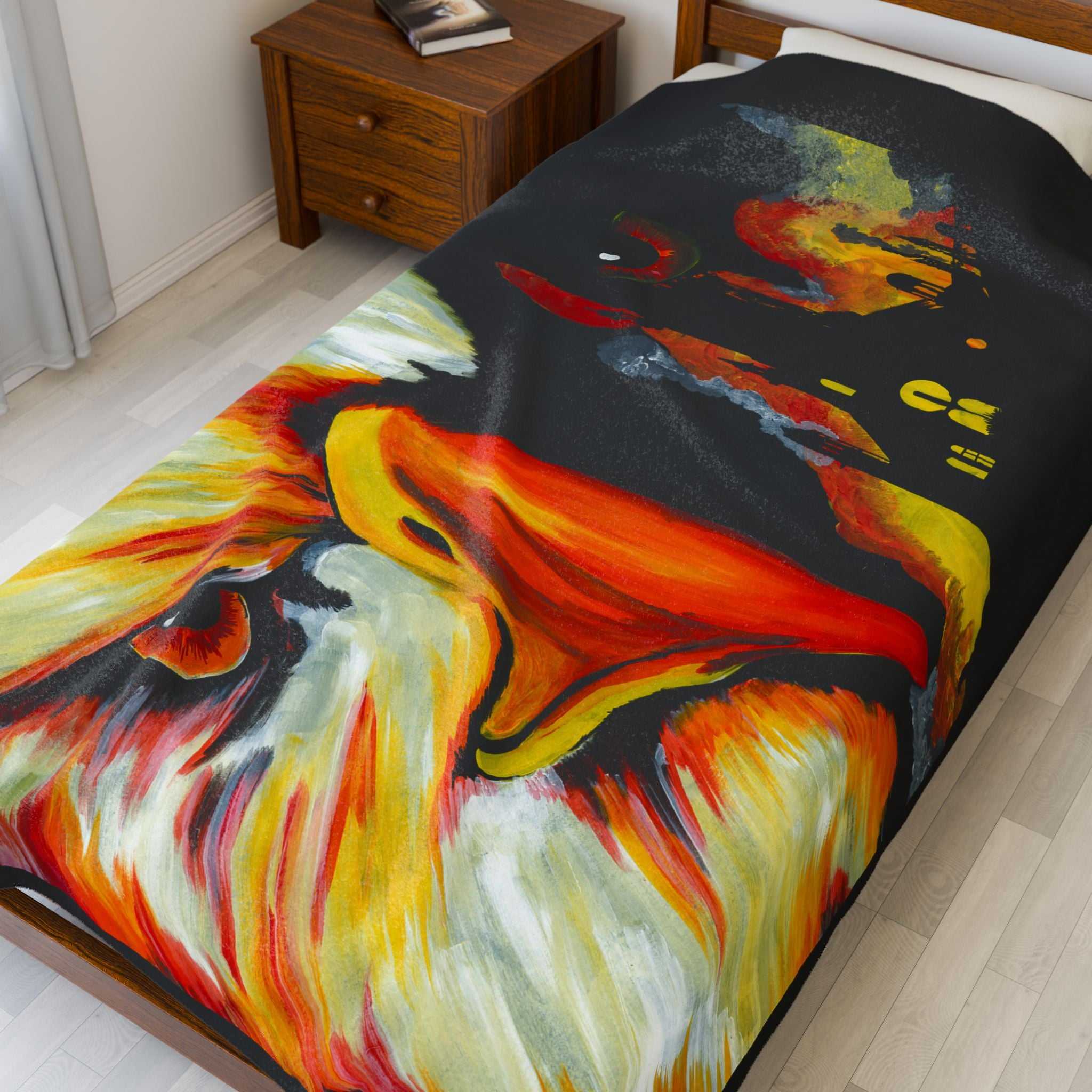 Vibrant Phoenix Velveteen Plush Blanket with Artistic Bird