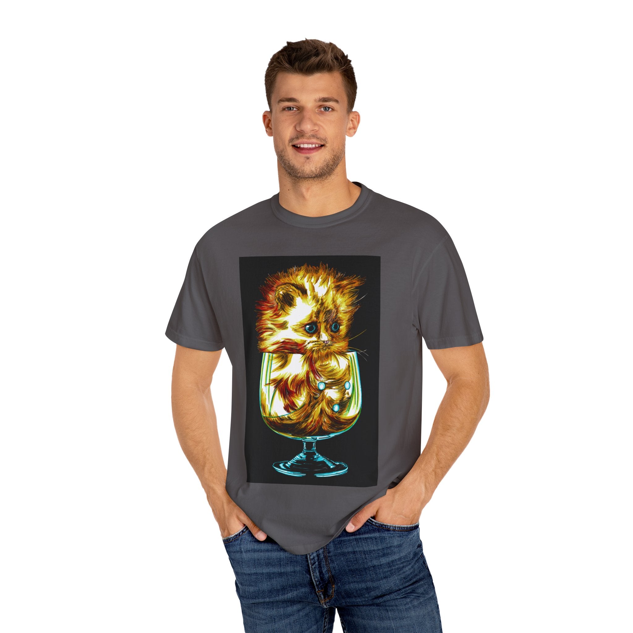 Kitten in a Glass Unisex T-shirt - Hand Drawn Art