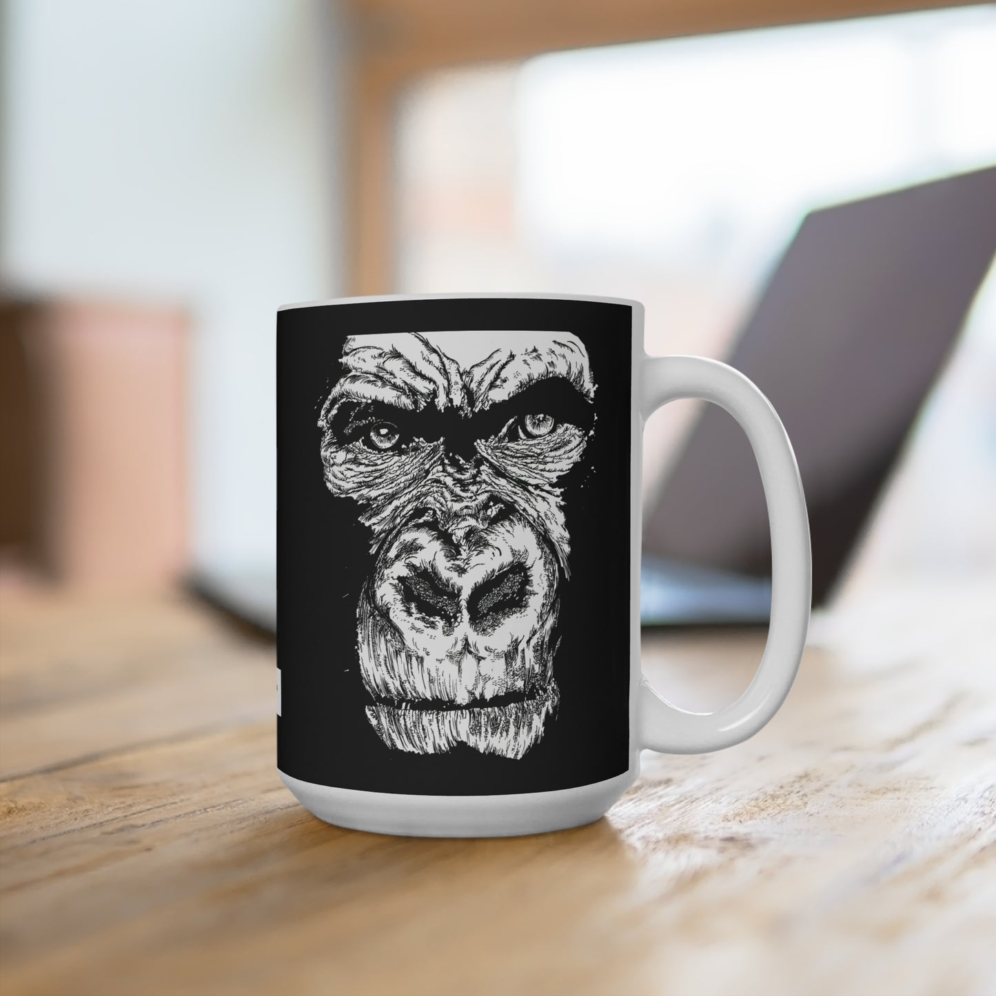 Gorilla Art Mug 15oz - Bold Black Design for Wildlife Lovers