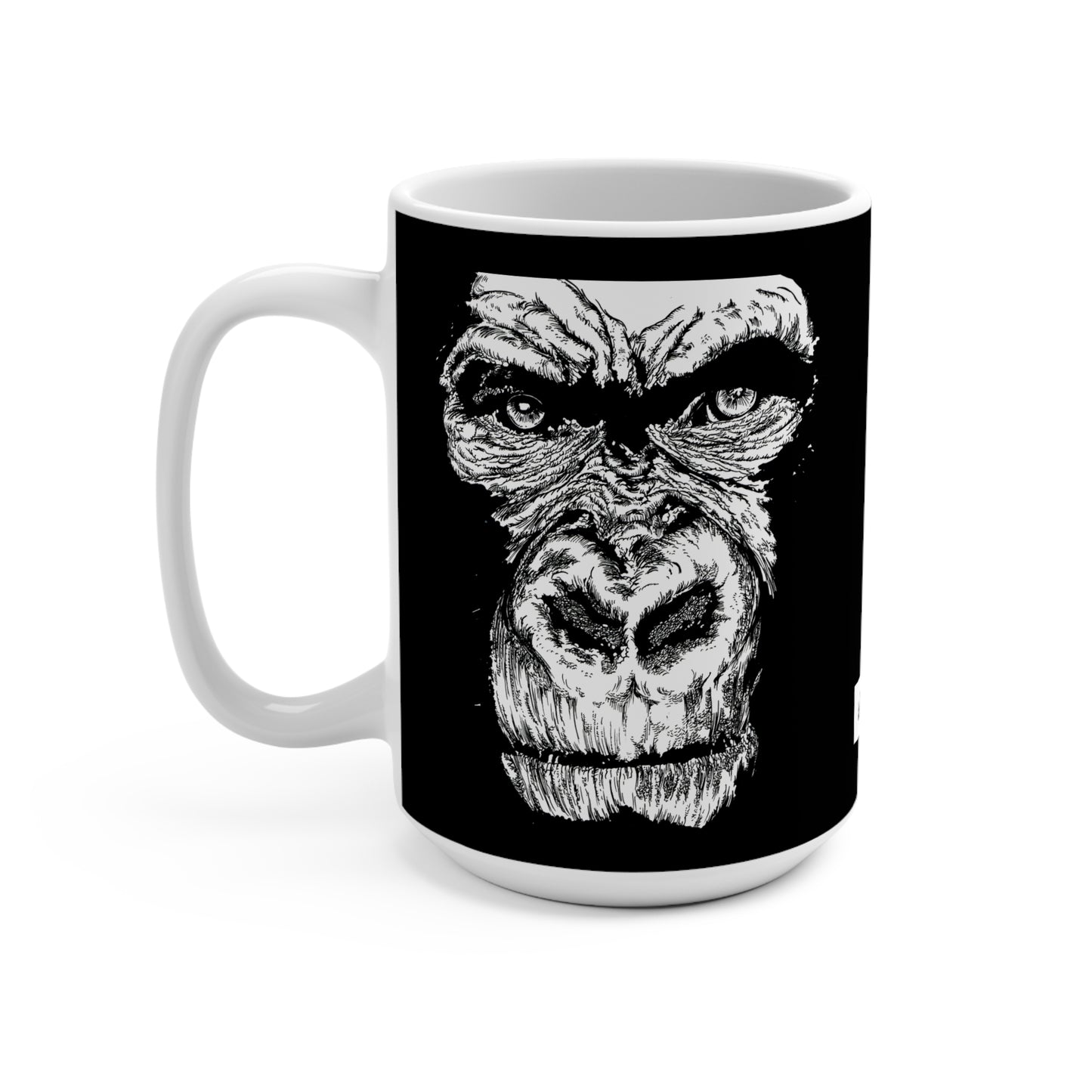 Gorilla Art Mug 15oz - Bold Black Design for Wildlife Lovers