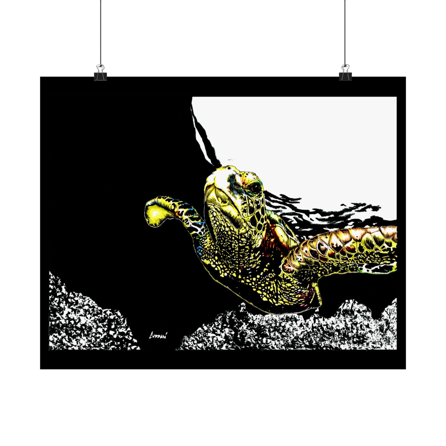 Underwater Turtle Satin Poster - Vibrant Ocean Decor for Marine Life Enthusiasts
