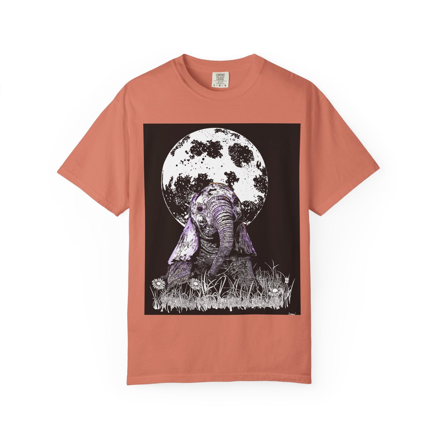 Moonlit Baby Elephant Unisex T-shirt | Eco-Friendly Garment-Dyed Tee