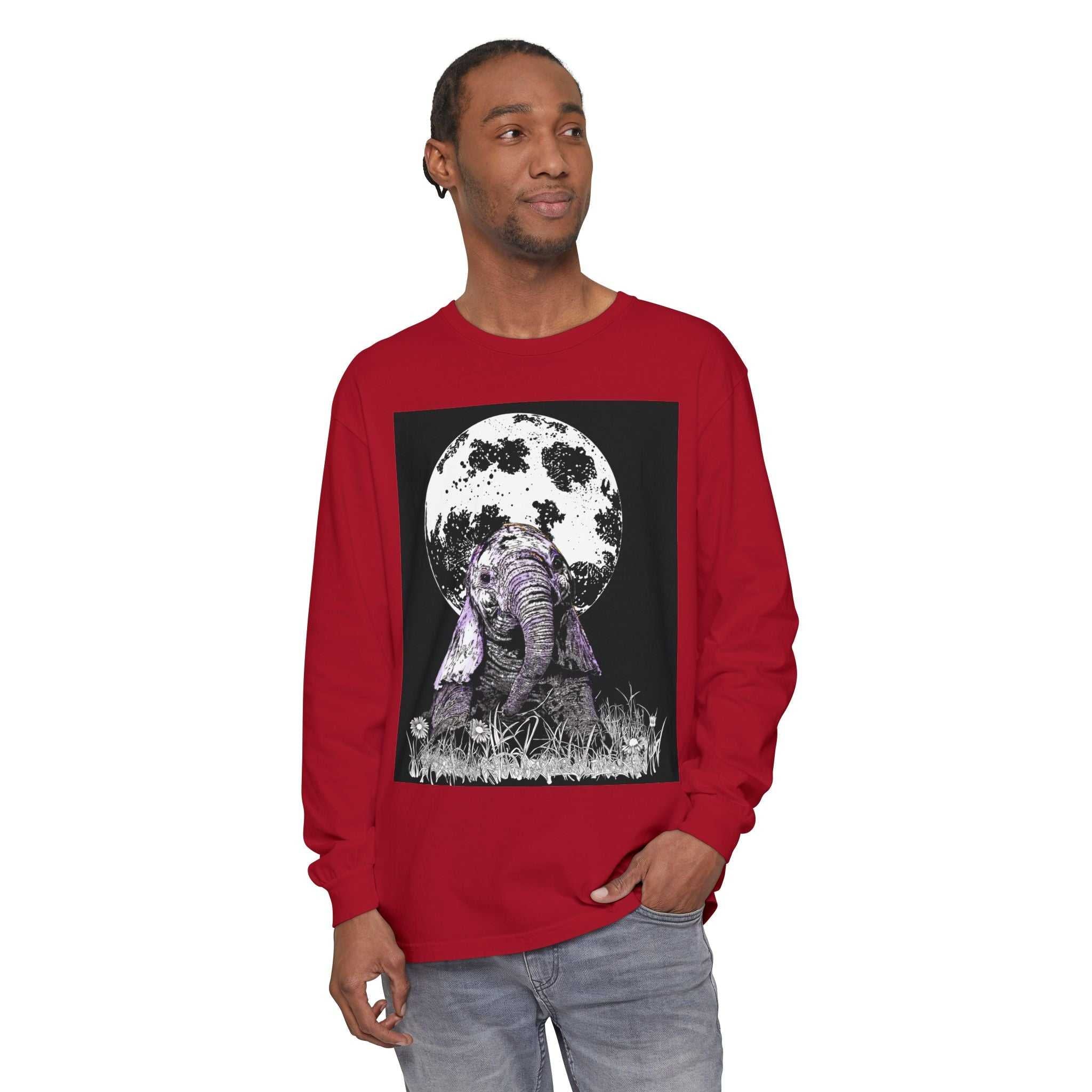 Moonlit Baby Elephant Long Sleeve T-Shirt