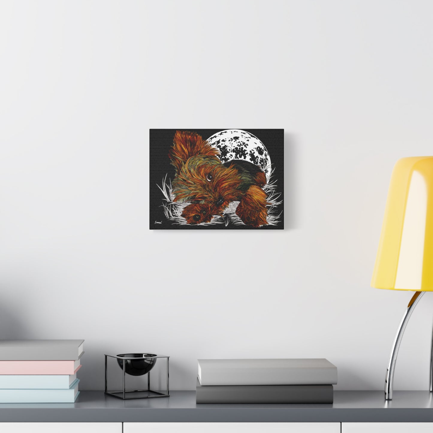 Yorkie Terrier Canvas Print - Cozy Yorkie with Moon Design