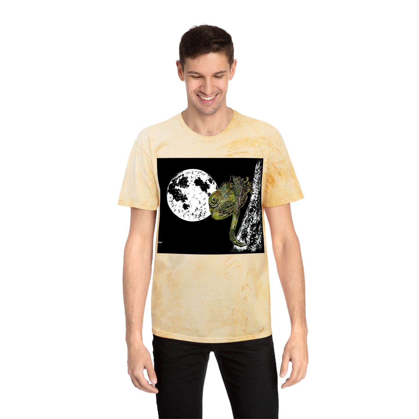 Moonlit Chameleon Unisex Color Blast T-Shirt, Eco-Friendly, Nature-Inspired