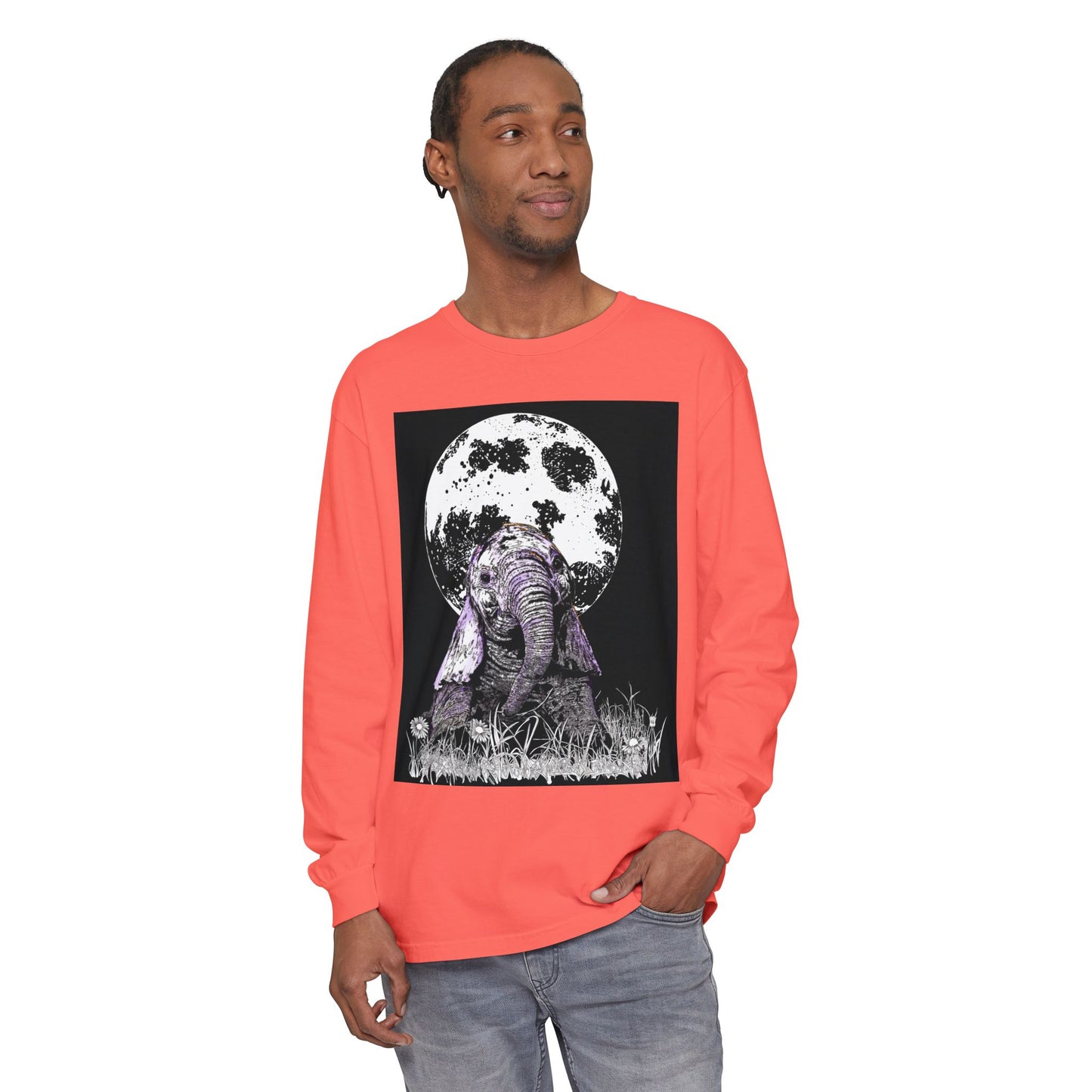Moonlit Baby Elephant Long Sleeve T-Shirt