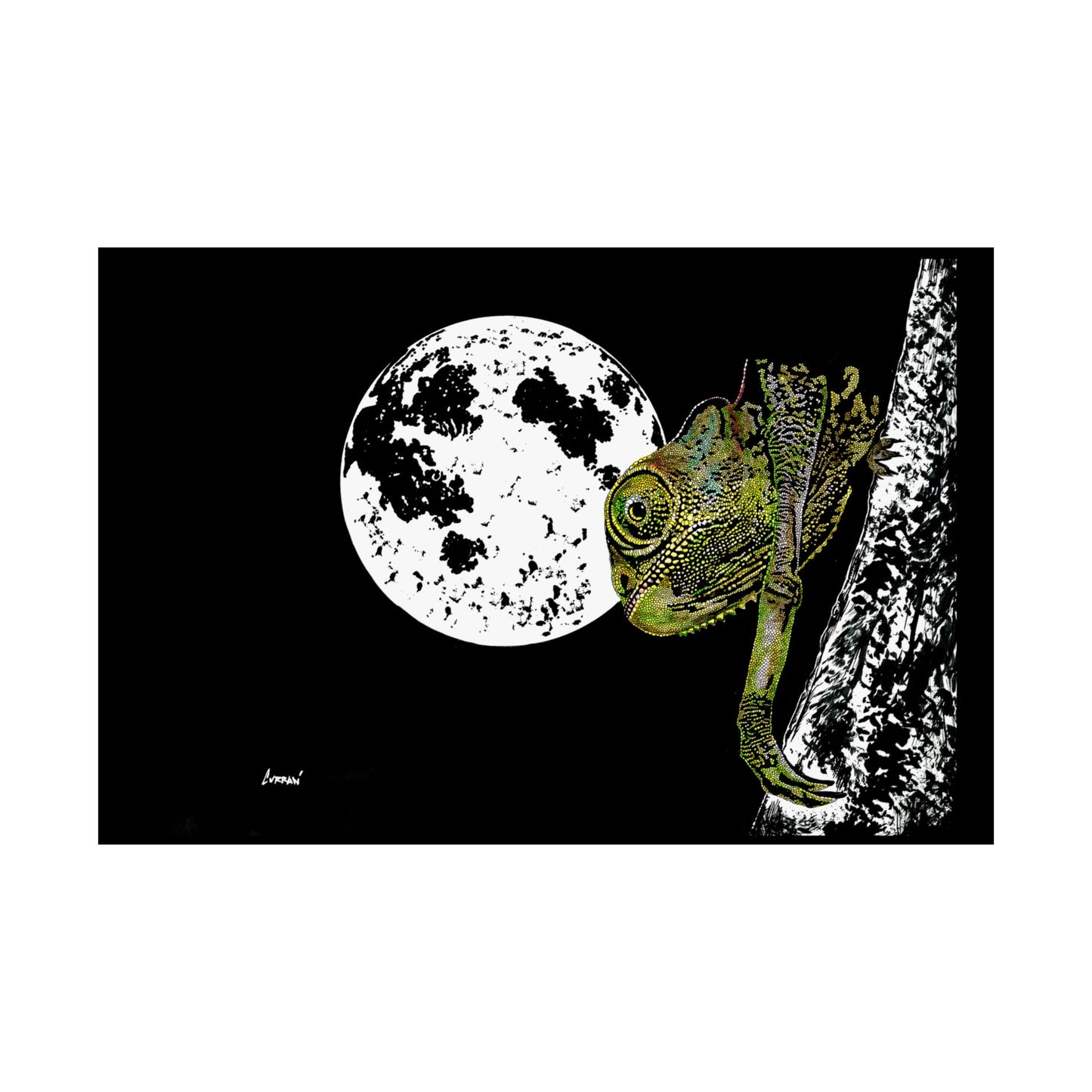 Moonlit Chameleon Satin Poster - 300gsm Art Print for Unique Home Decor