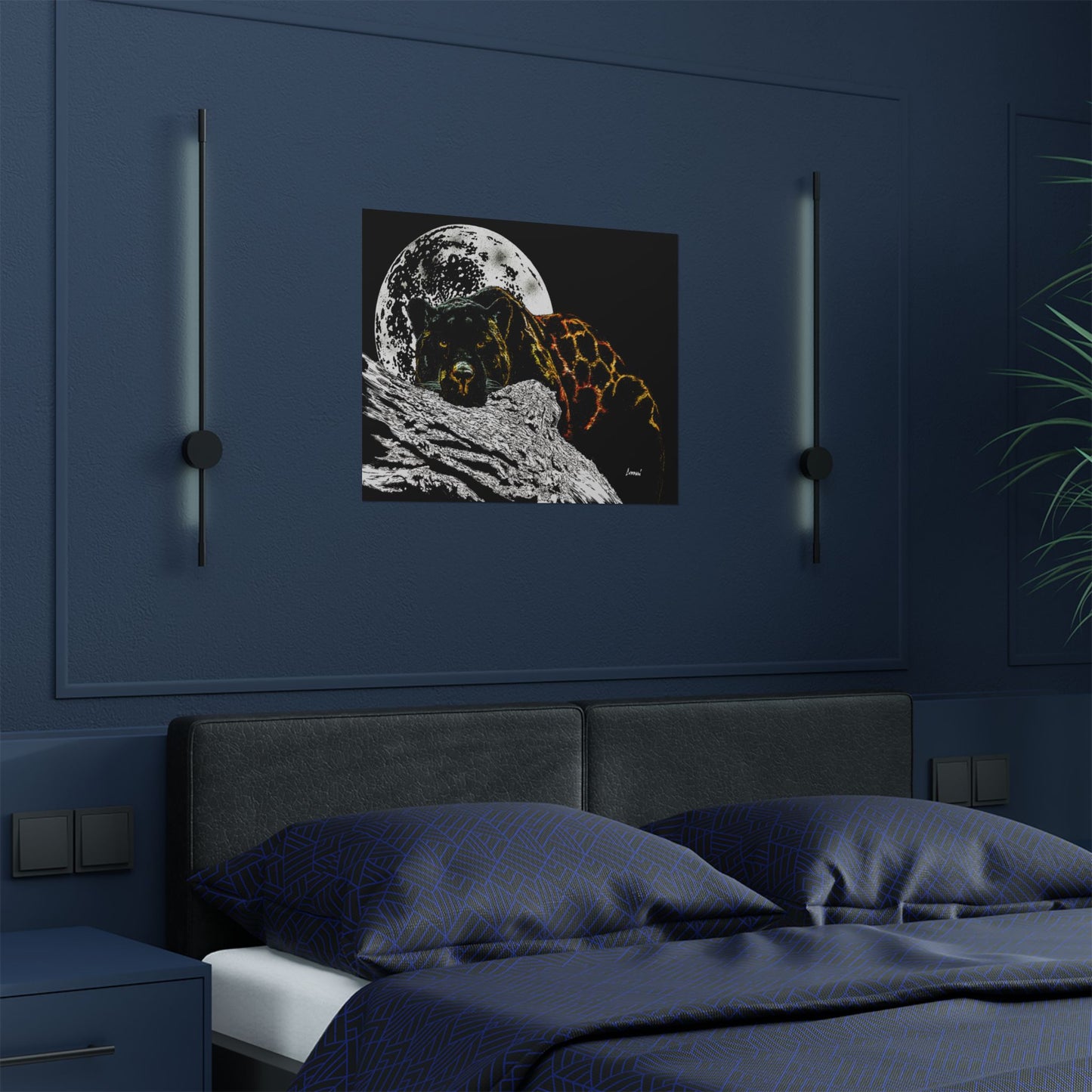 Majestic Bear Satin Poster - Night Moon Art Print (300gsm)
