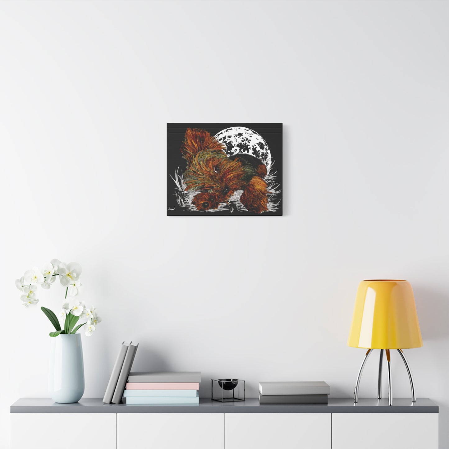 Yorkie Terrier Canvas Print - Cozy Yorkie with Moon Design