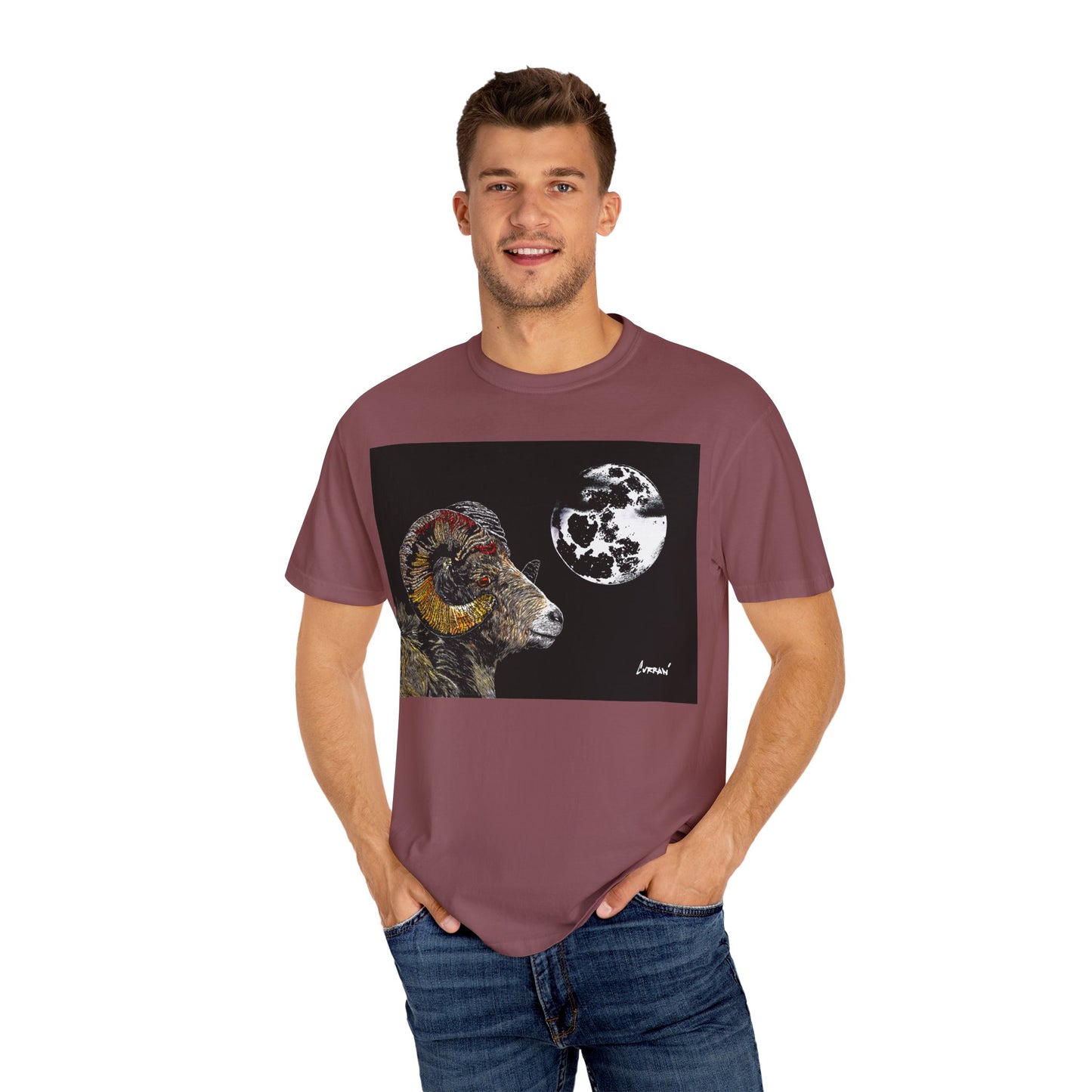 Ram and Moon Graphic Unisex T-Shirt - Nature-Inspired Artwear
