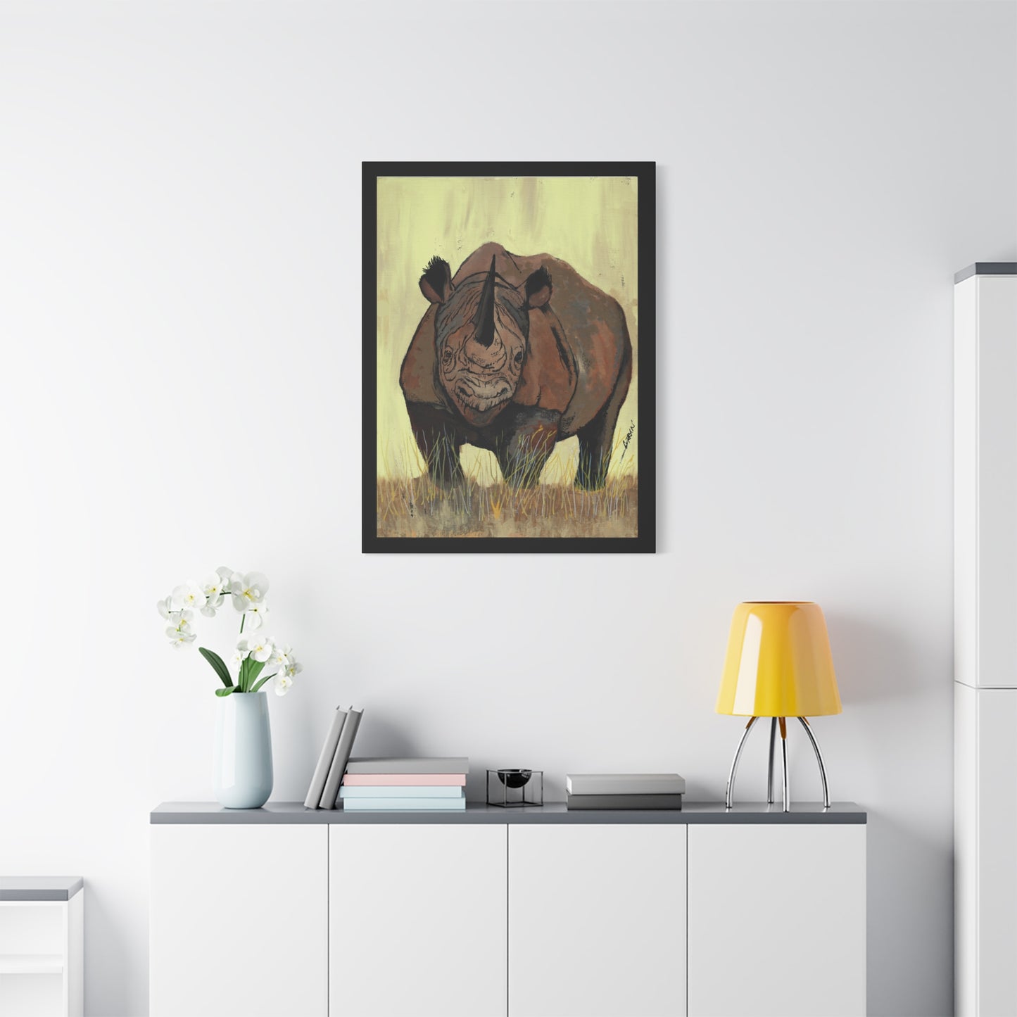 Rhino Wall Art Print of the Original, hand drawn wall art of a Rhino