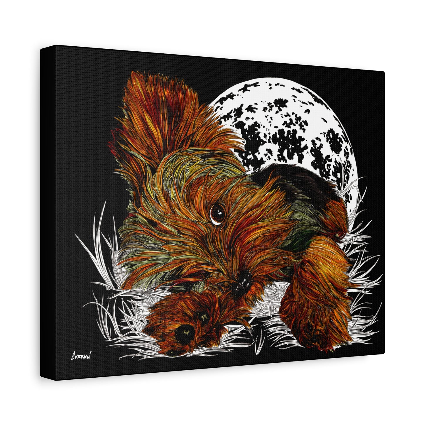 Yorkie Terrier Canvas Print - Cozy Yorkie with Moon Design