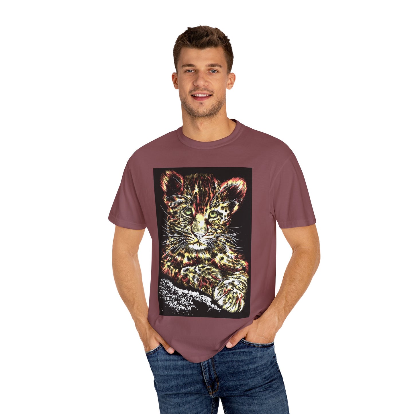 Wildlife Lovers Unisex Garment-Dyed T-shirt featuring Playful Leopard Cub