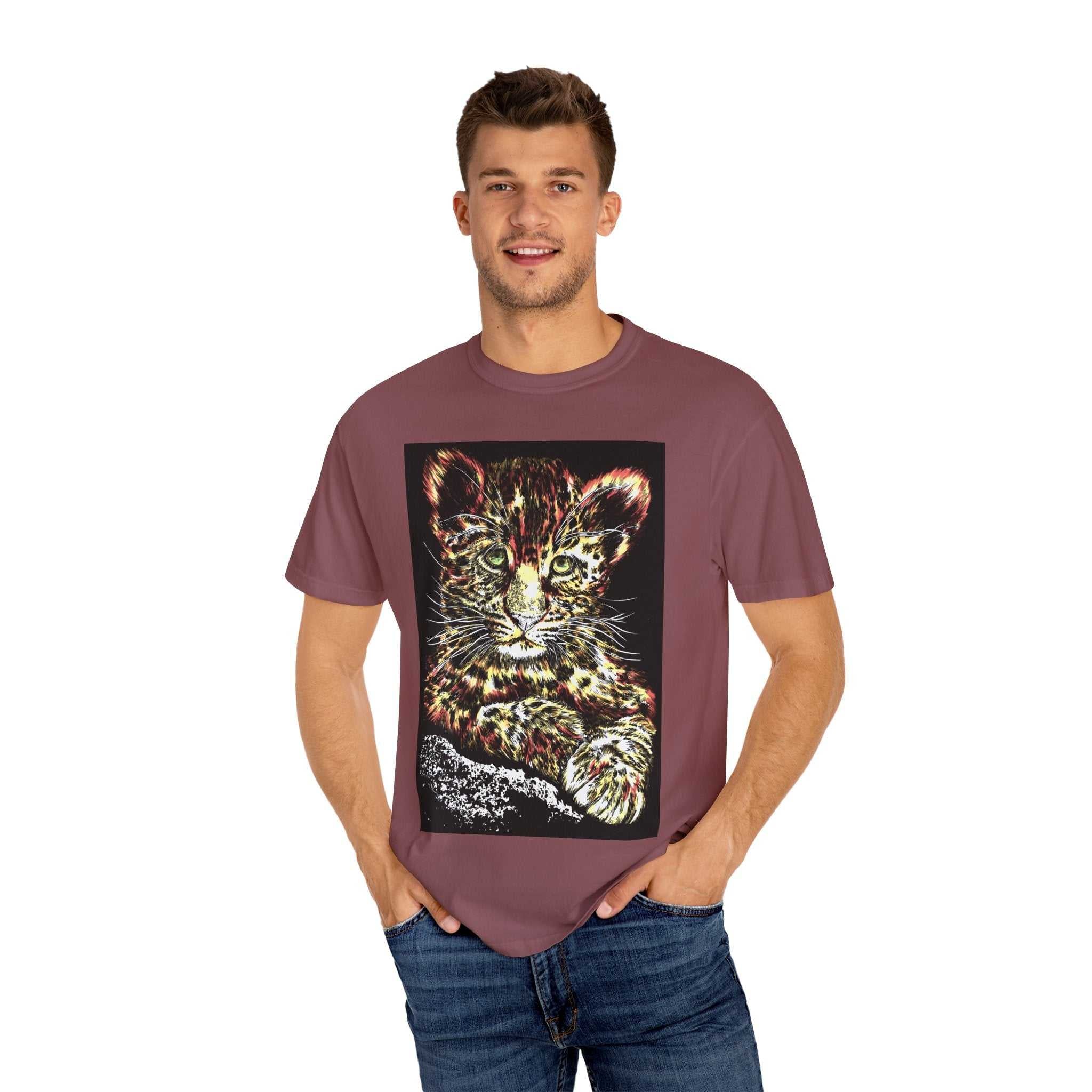 Unisex Garment-Dyed T-shirt featuring Playful Leopard Cub
