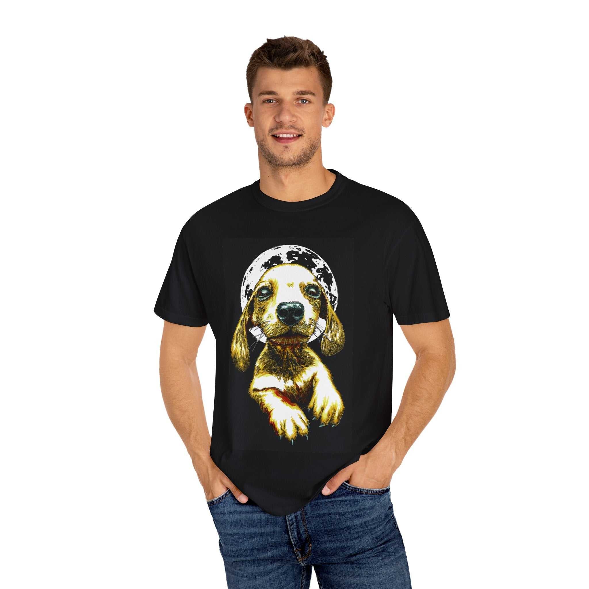 Shop our exclusive Unisex Garment-Dyed T-Shirt, Original Hand-Painted Puppy Art. Elevate your wardrobe with this unique piece!