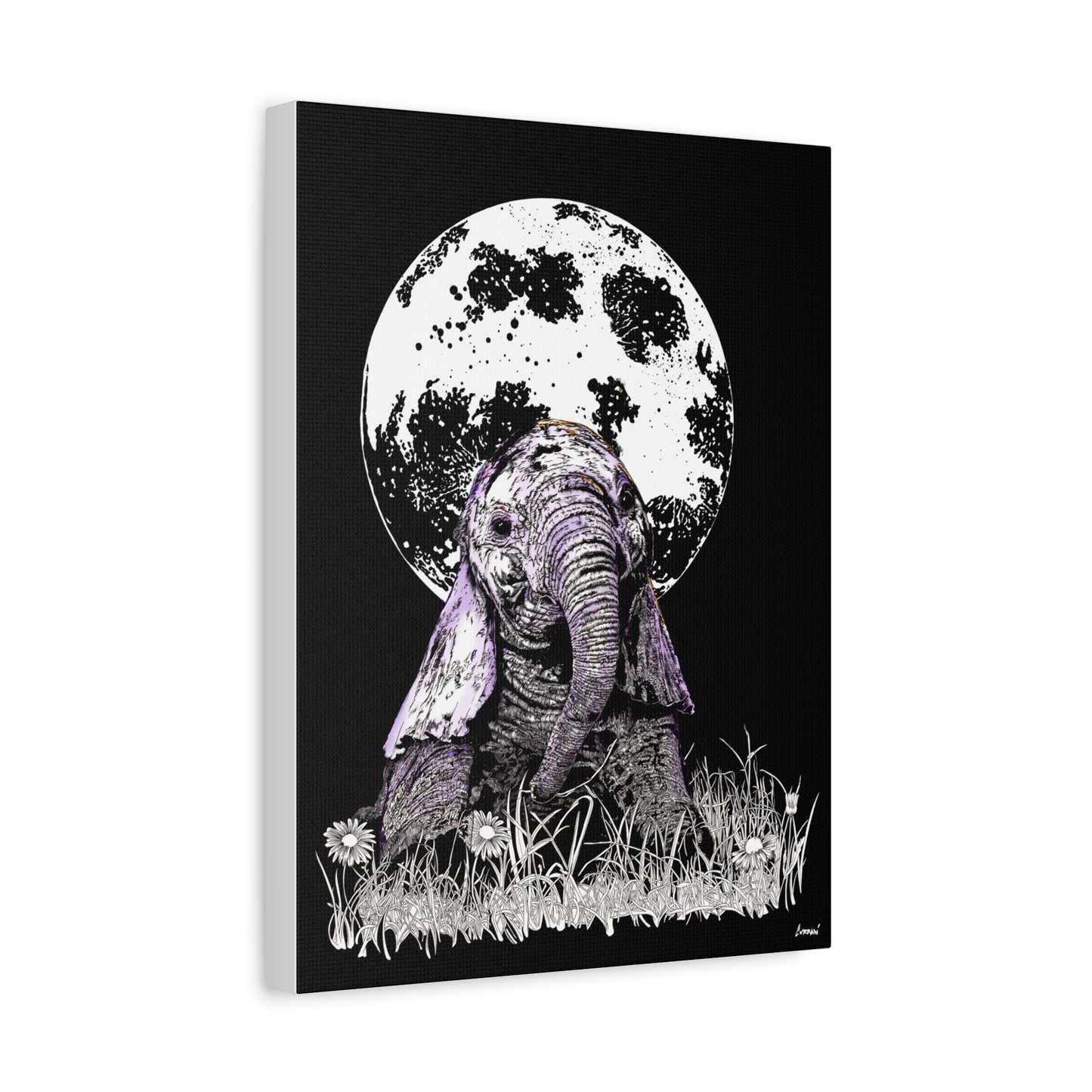 Baby Elephant Canvas Art, Print of Original hand drawn art