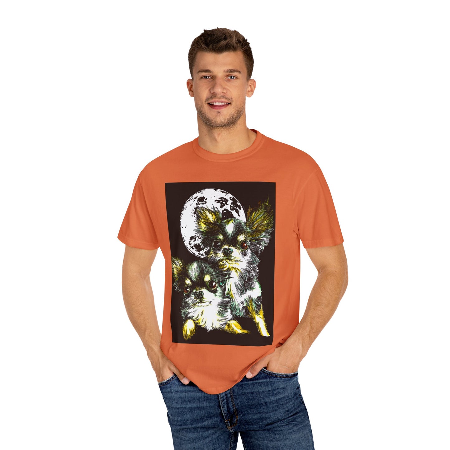 Cute Chihuahua Moon Night Unisex Garment-Dyed T-Shirt