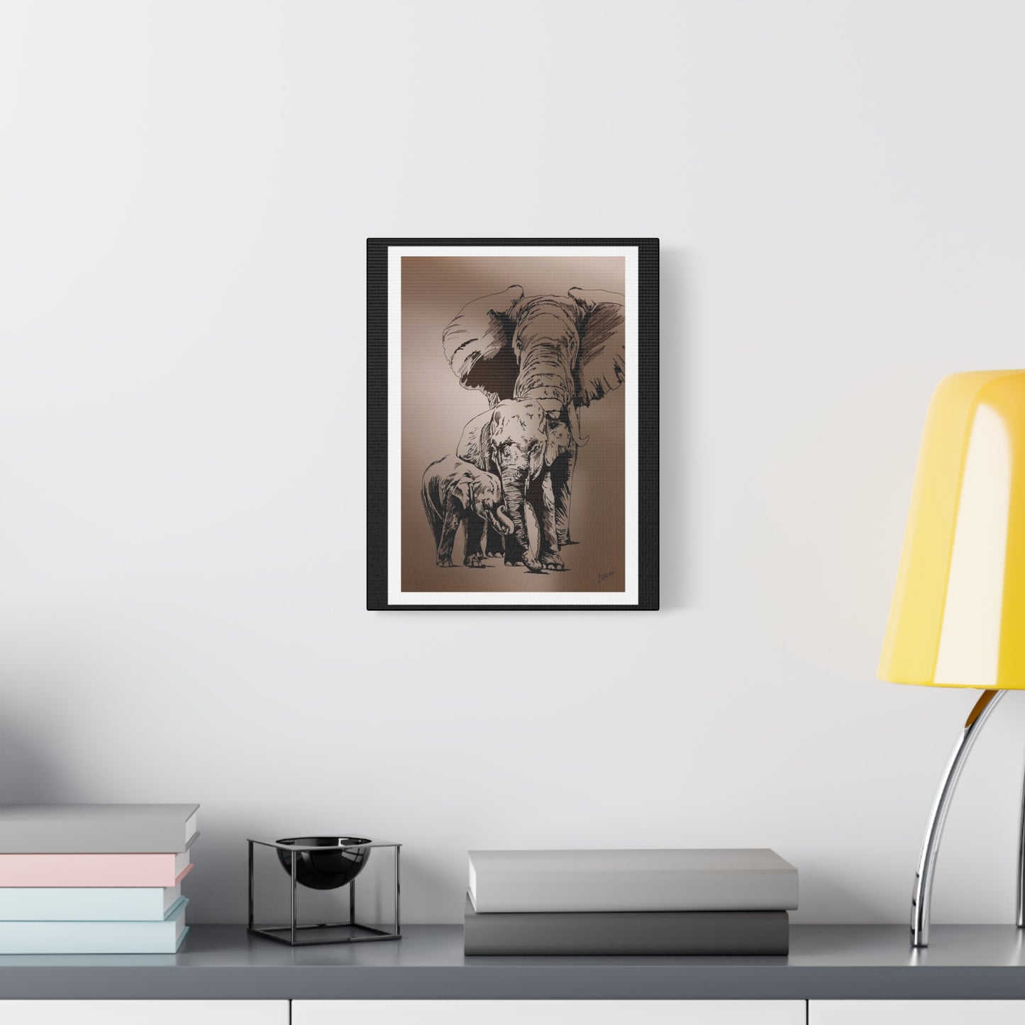 Title: Elephant Family Wall Art, Elephant Print, Wildlife Art, Hand-Drawn Elephant, Safari Wall Decor, Animal Lover Gift, Nature Art. Printed on Matte Canvas, Stretched, 1.25"