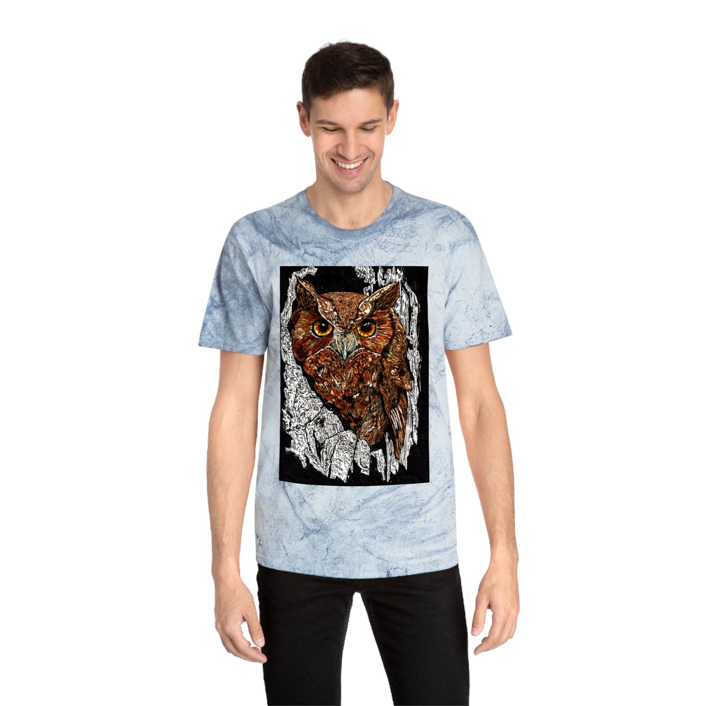 Owl in a Tree Color Blast T Shirt Original Hand Drawn Art