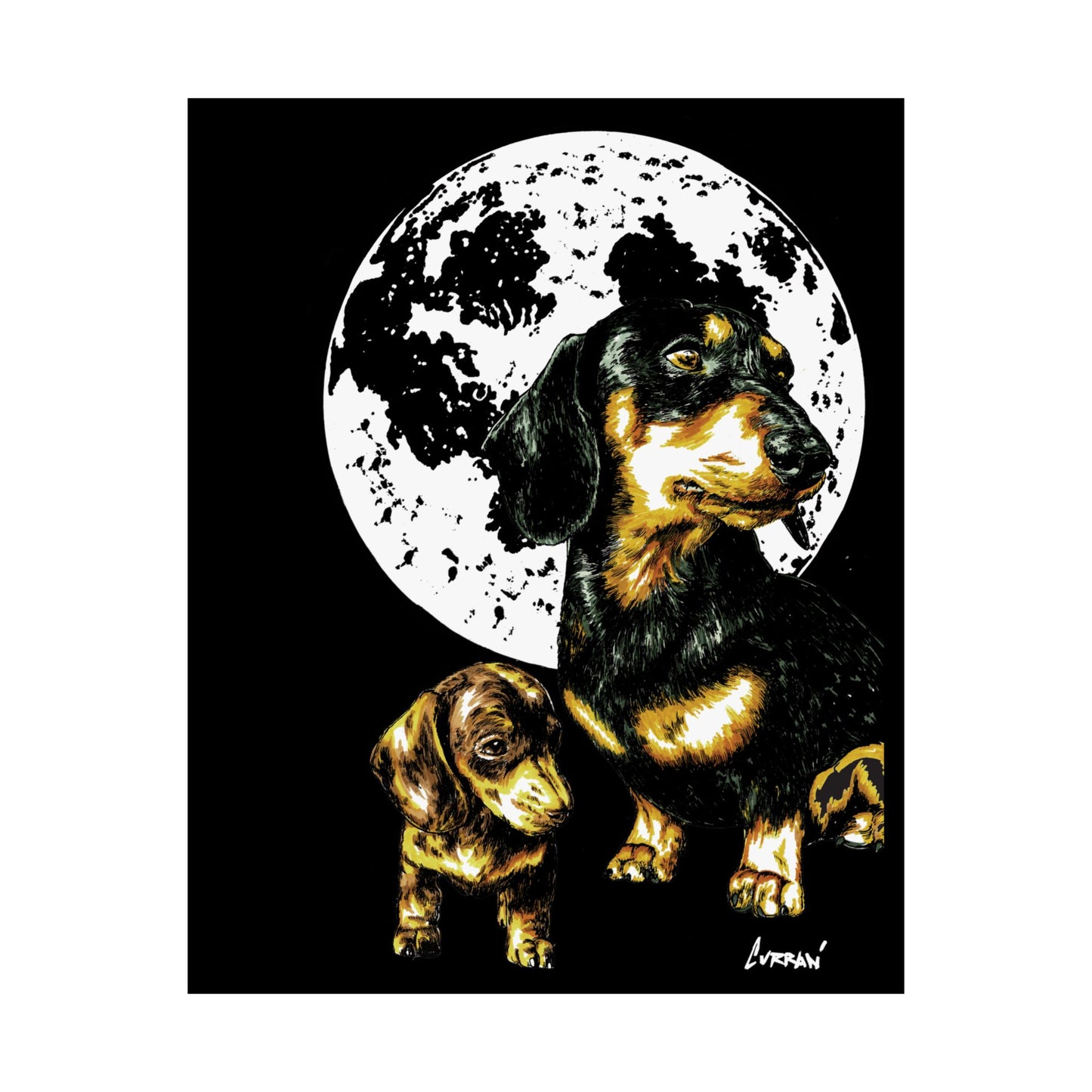 Dachshund Moonlit Satin Poster - Art Print for Dog Lovers