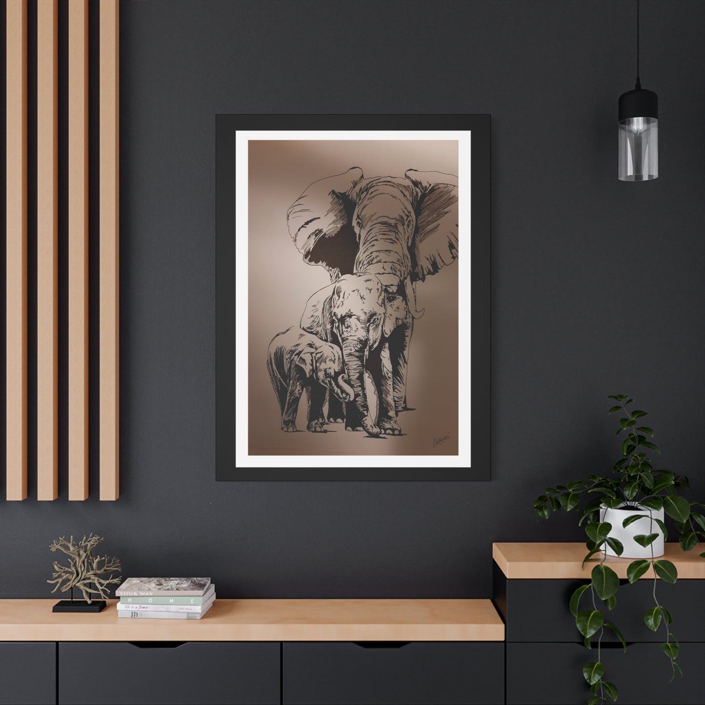 Title: Elephant Family Wall Art, Elephant Print, Wildlife Art, Hand-Drawn Elephant, Safari Wall Decor, Animal Lover Gift, Nature Art. Printed on Matte Canvas, Stretched, 1.25"