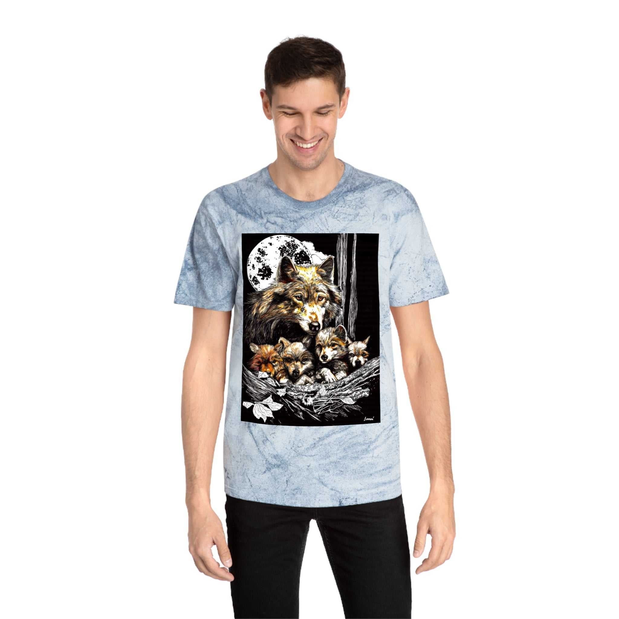 Moonlit Wolf Family Unisex Color Blast Shirt Nature Lover Gift