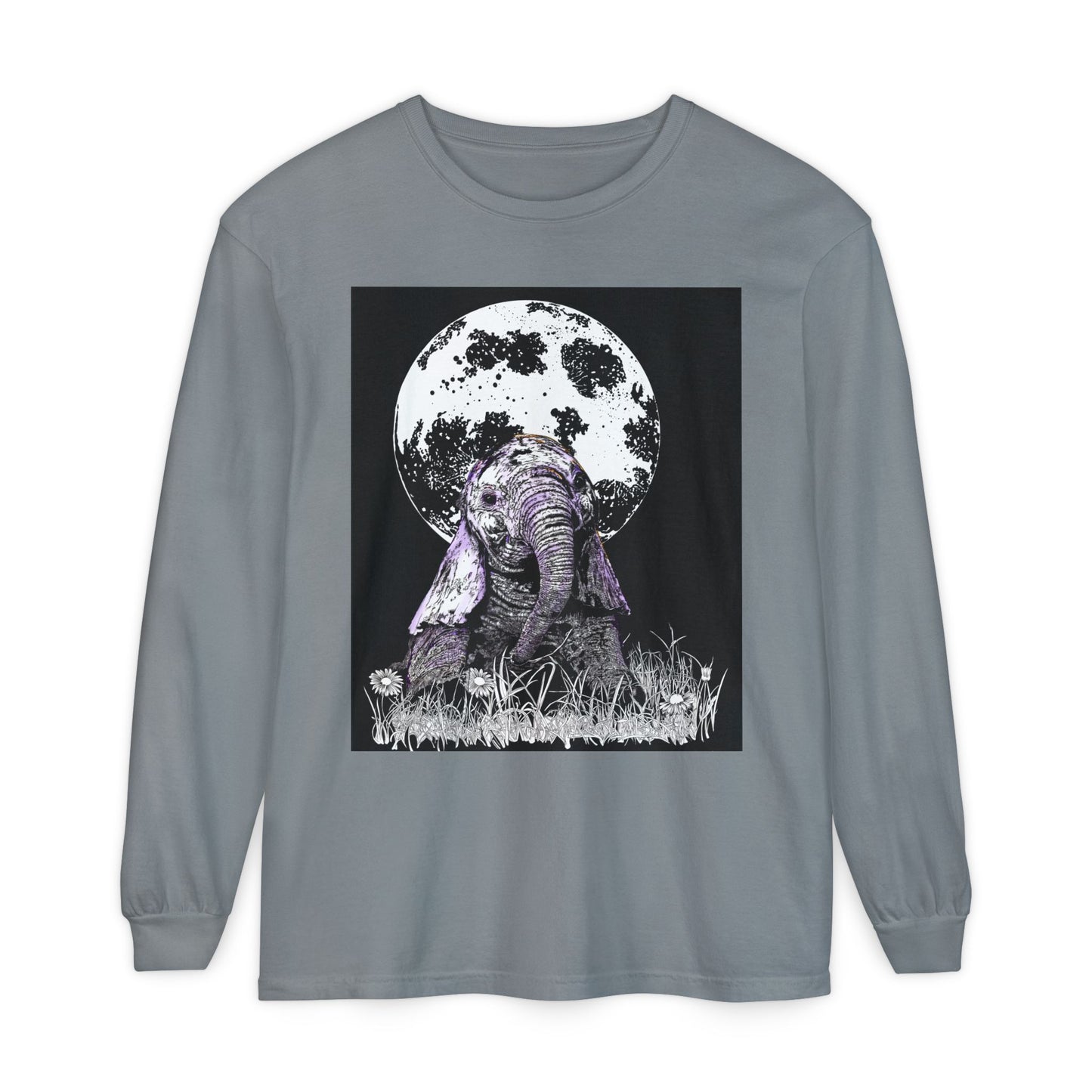 Moonlit Baby Elephant Long Sleeve T-Shirt