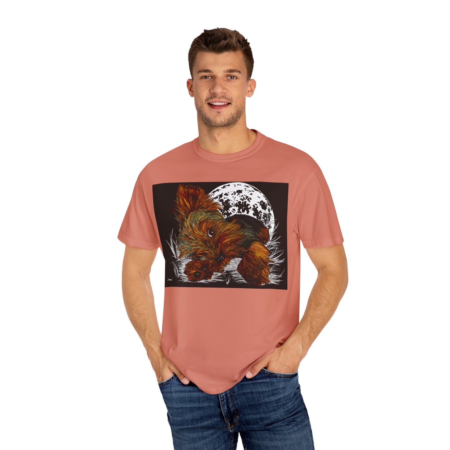Yorkie Terrier Unisex Garment-Dyed T-Shirt – Original Hand-Drawn Art