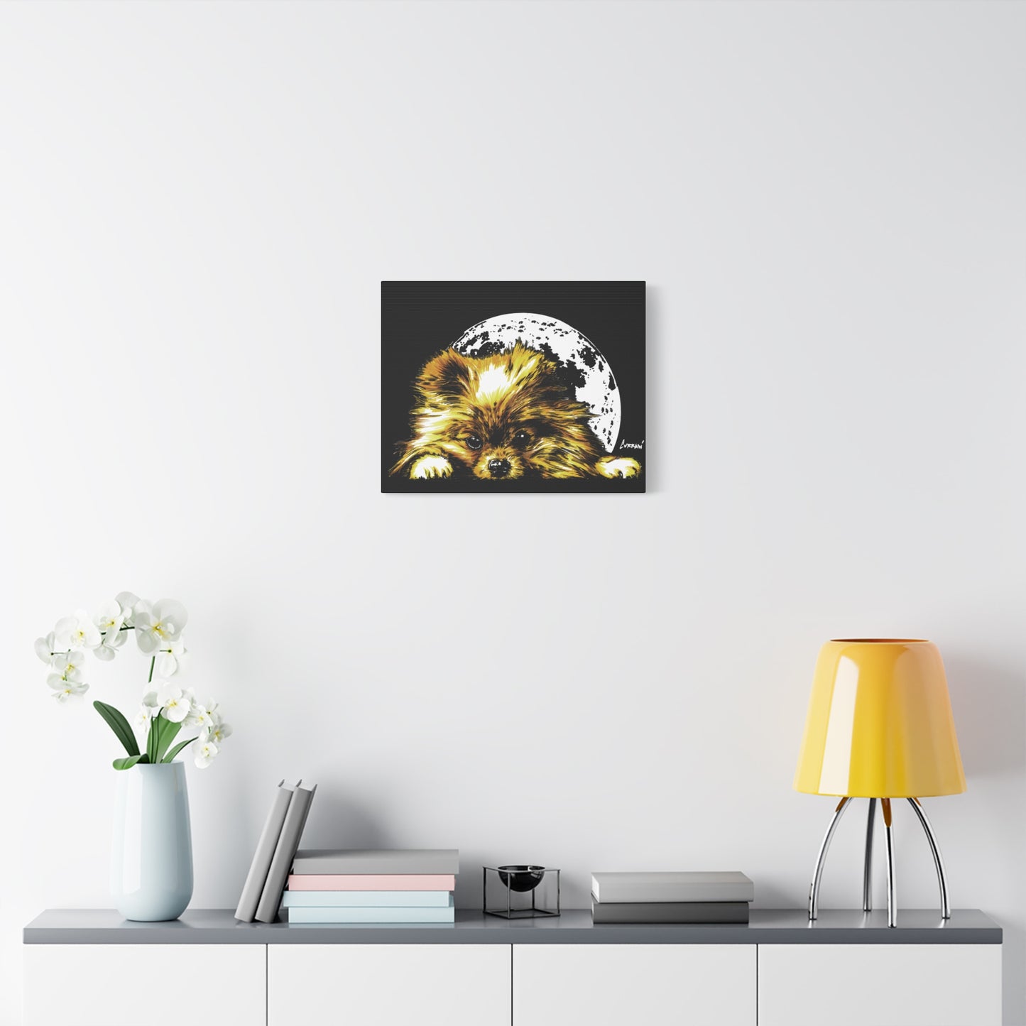 Pomeranian Moon Canvas Art Print- Dog Lover's Decor, 1.25" Stretched Print