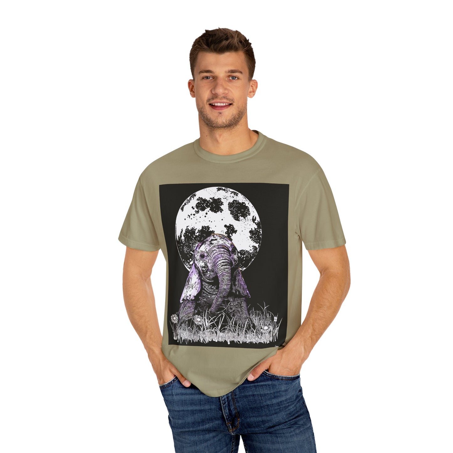 Moonlit Baby Elephant Unisex T-shirt | Eco-Friendly Garment-Dyed Tee