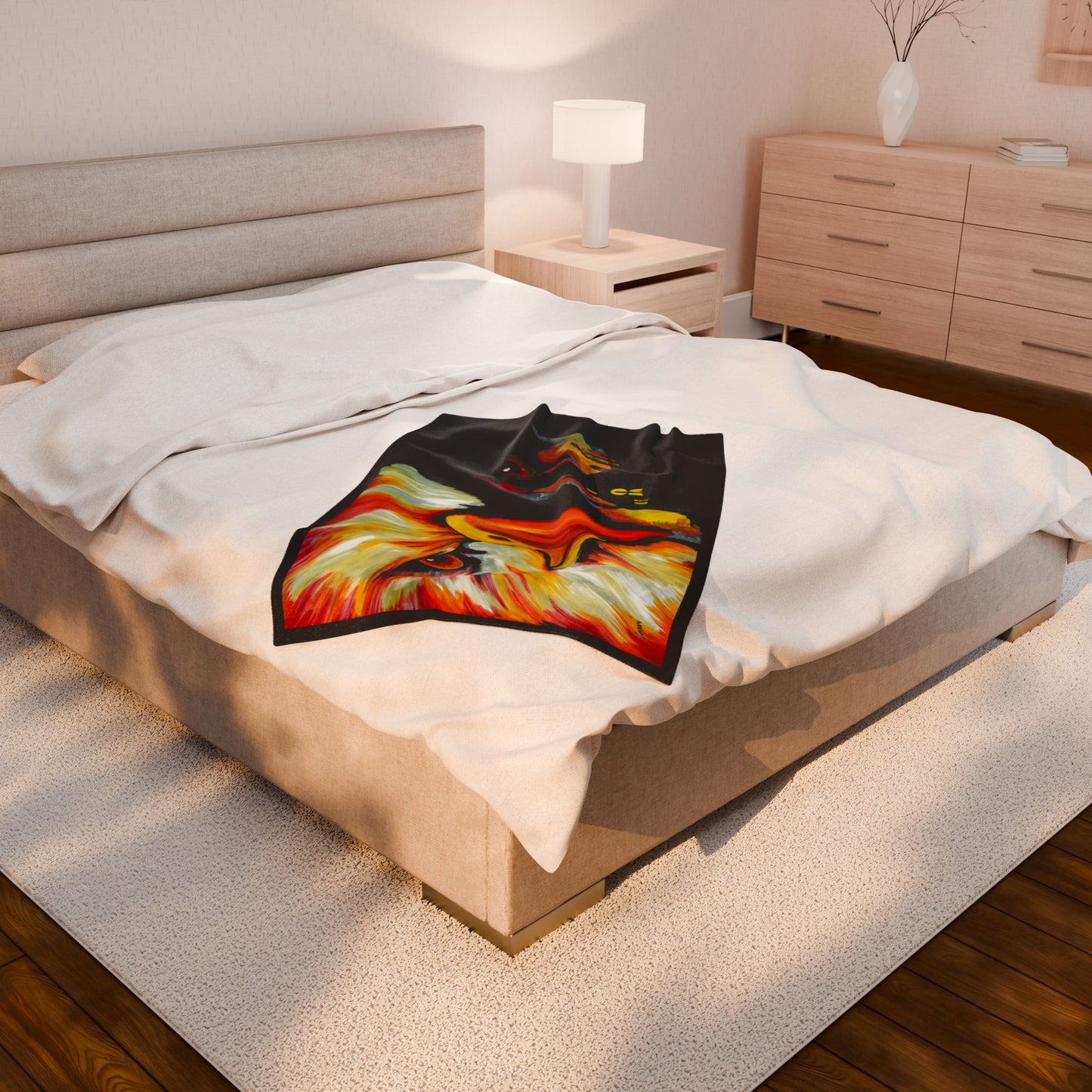 Vibrant Phoenix Velveteen Plush Blanket with Artistic Bird