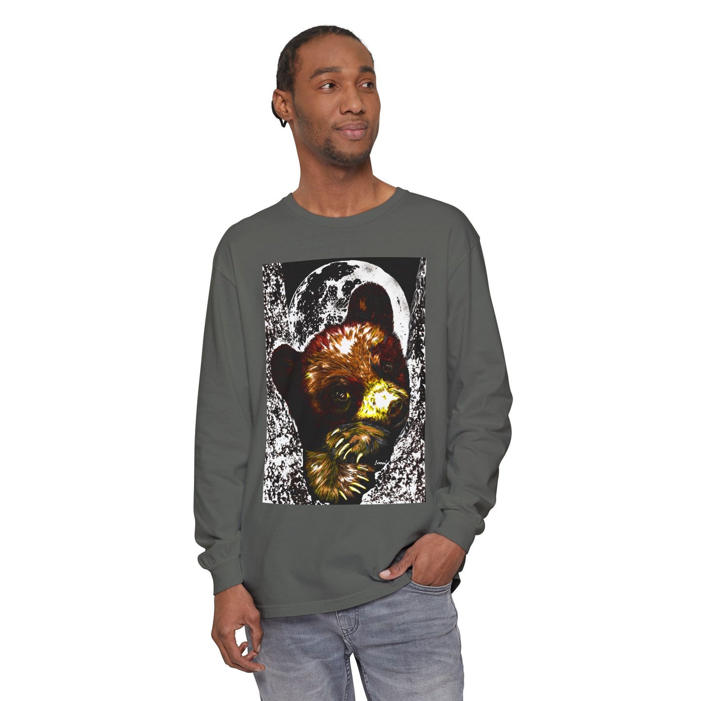 Moonlit Brown Bear Cub Unisex Long Sleeve T Shirt