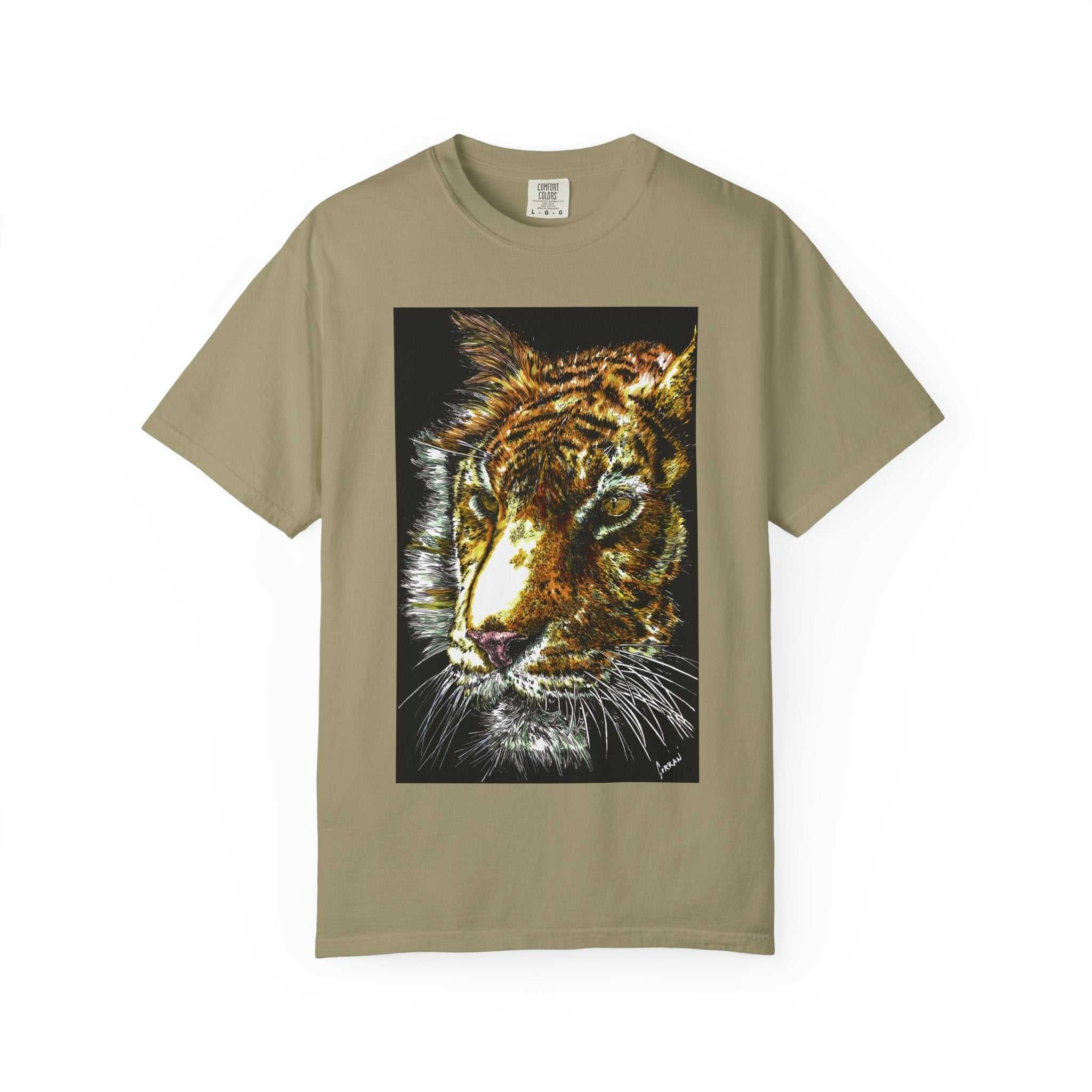 Discover your wild side with our Tiger Art T-Shirt - Vibrant Animal Print - Nature Lover's Apparel featuring the original hand drawn art. Stand out in style!