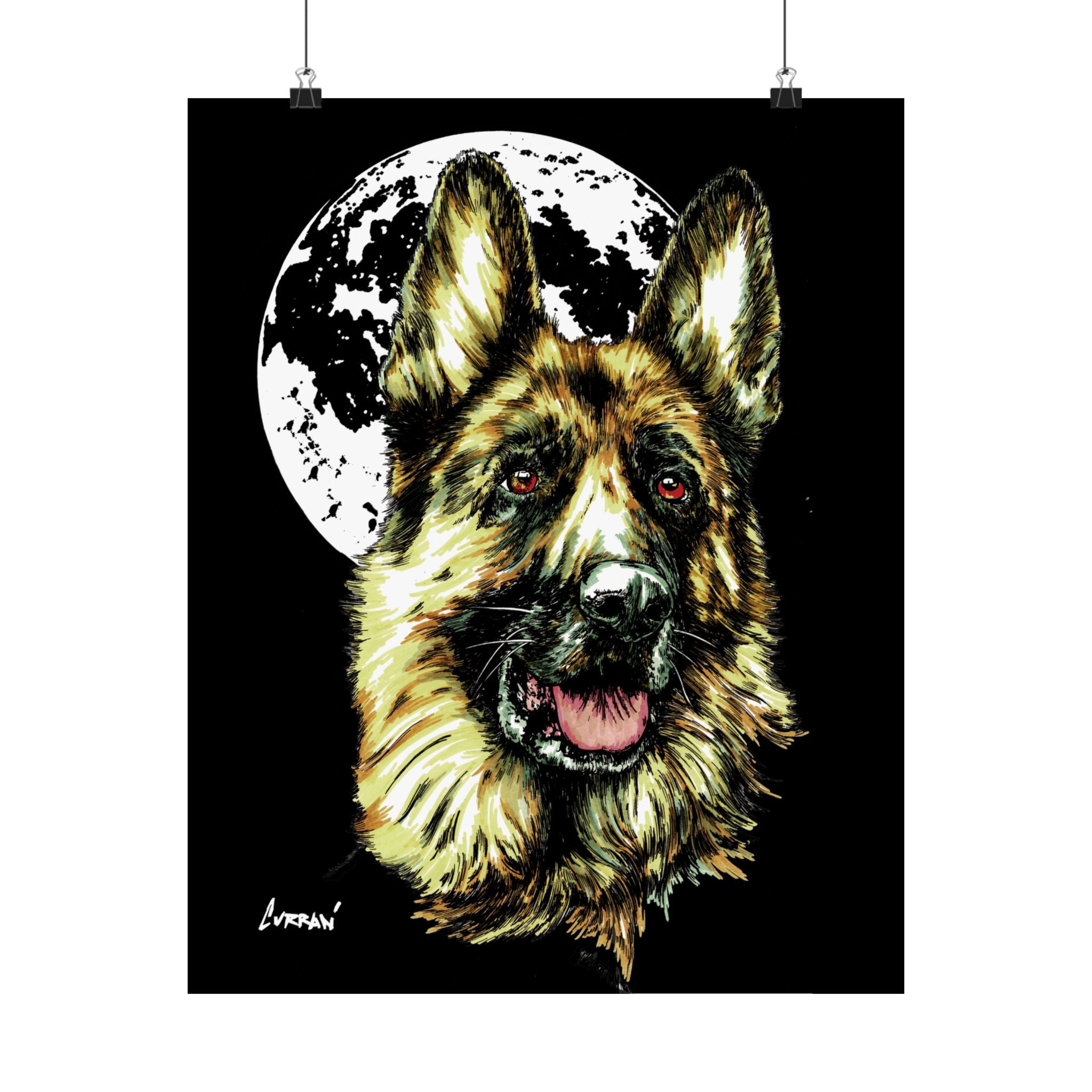 German Shepherd Moon Satin Poster - 300gsm Art Print