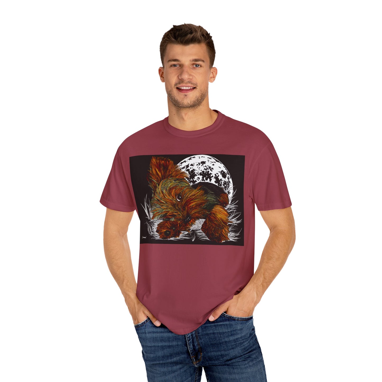 Yorkie Terrier Unisex Garment-Dyed T-Shirt – Original Hand-Drawn Art