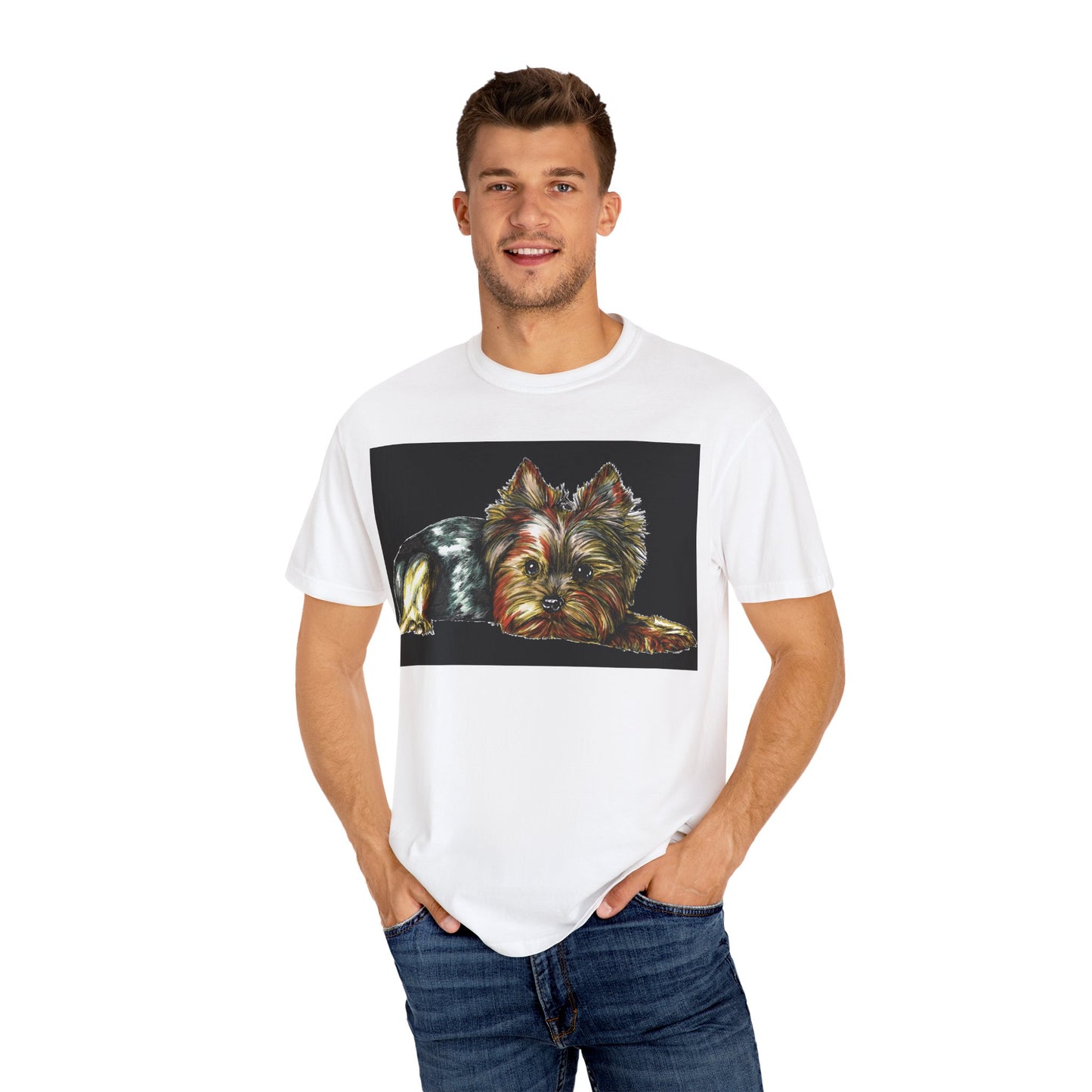 Yorkie Terrier Unisex Garment-Dyed T-Shirt – Original Hand-Drawn Art