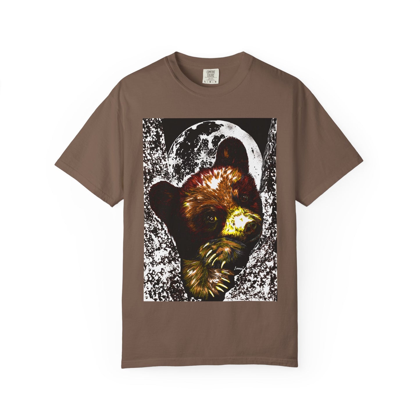 Moonlit Brown Bear Cub Unisex Garment-Dyed T-Shirt | Nature-Inspired Apparel