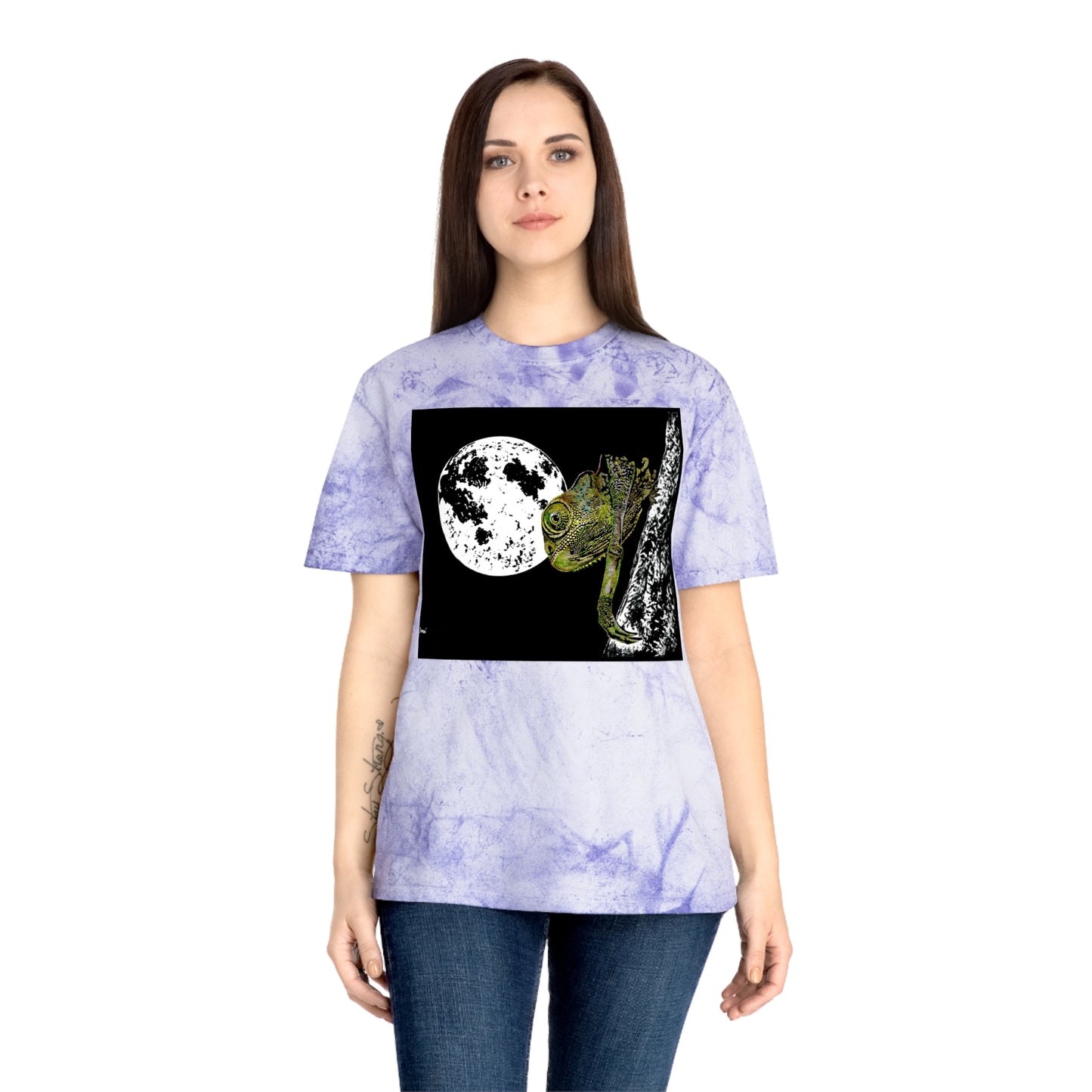 Moonlit Chameleon Unisex Color Blast T-Shirt, Eco-Friendly, Nature-Inspired
